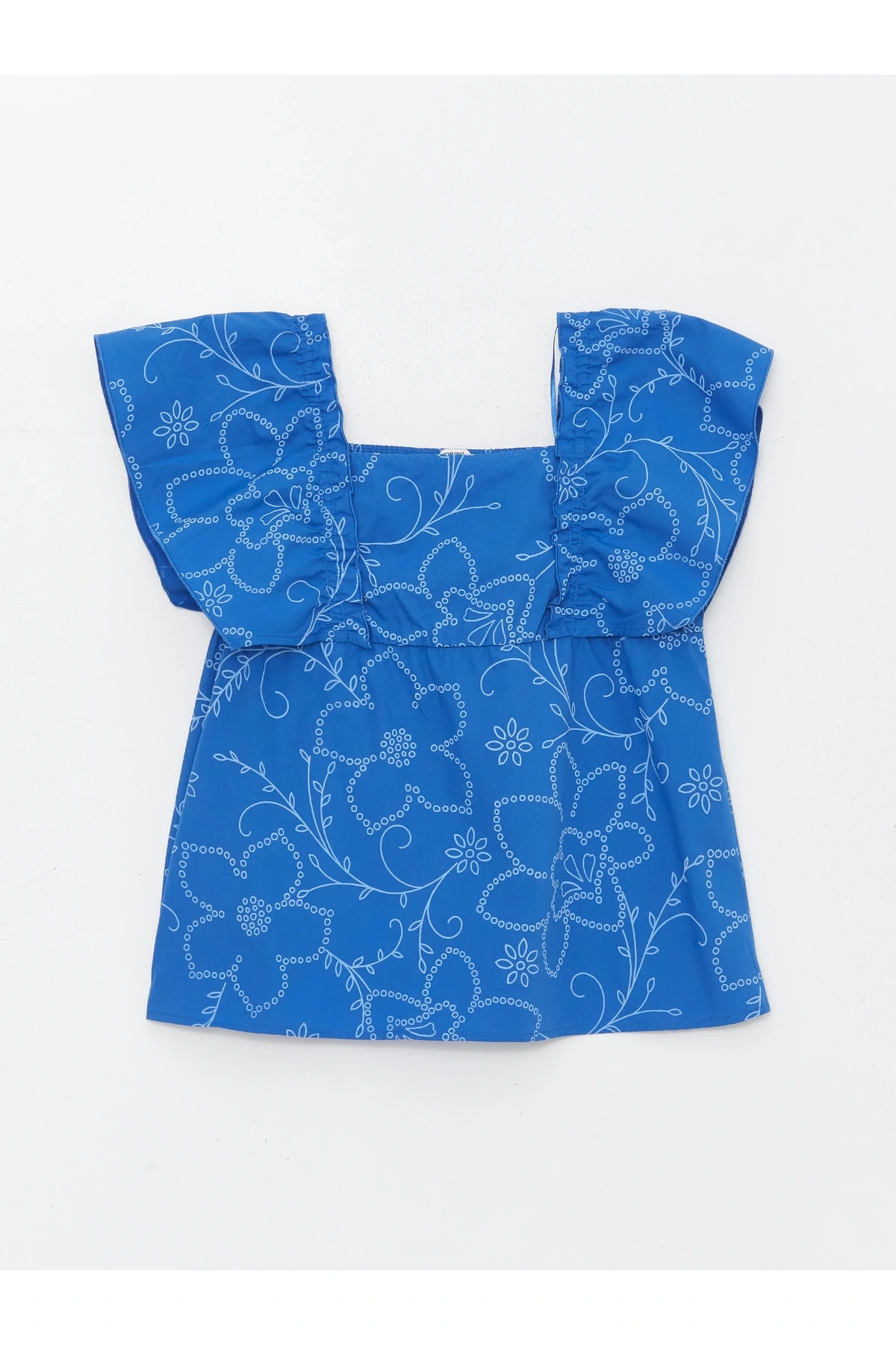 Kare Yaka Çiçekli Kız Çocuk Bluz