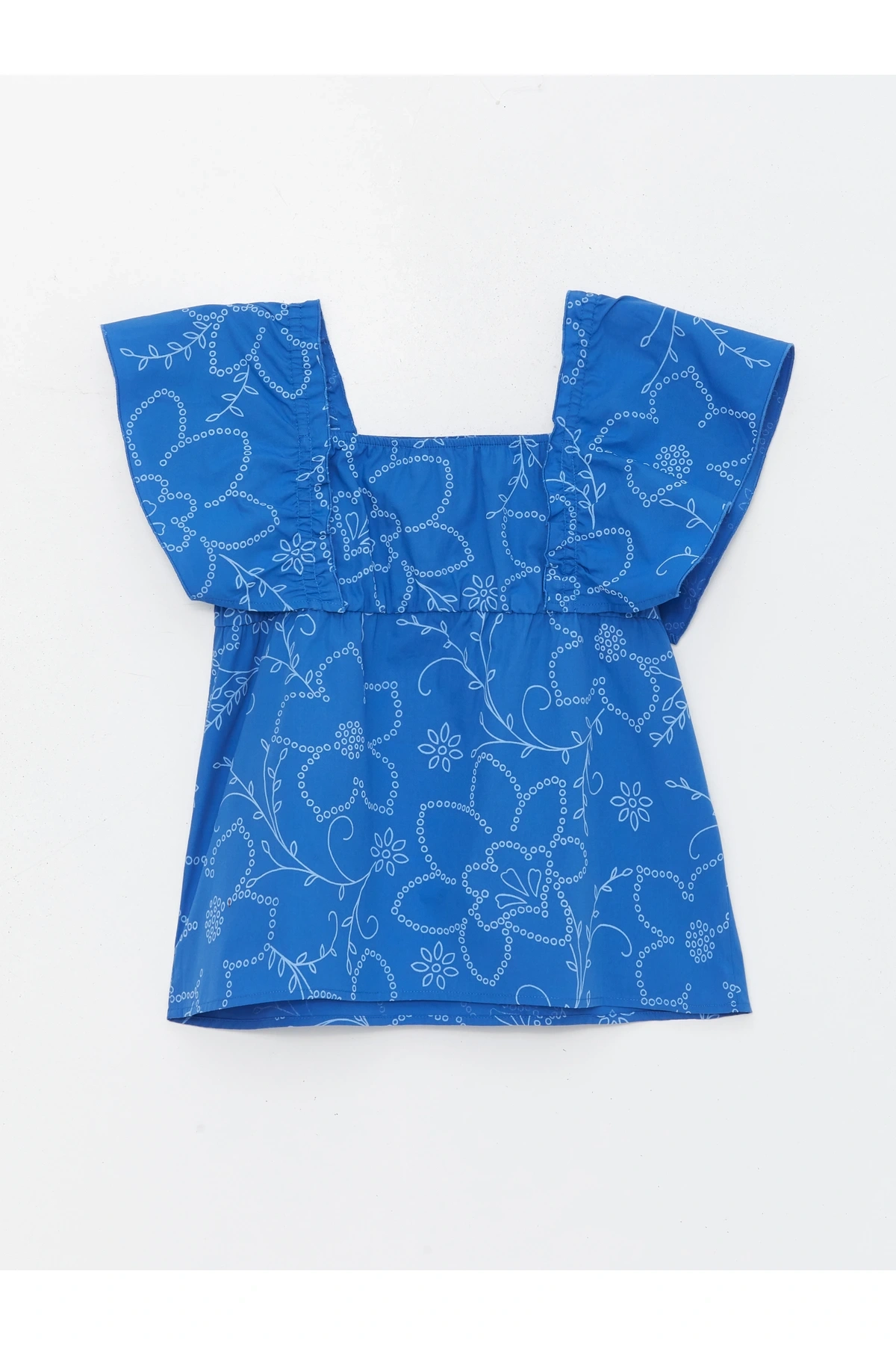 Kare Yaka Çiçekli Kız Çocuk Bluz