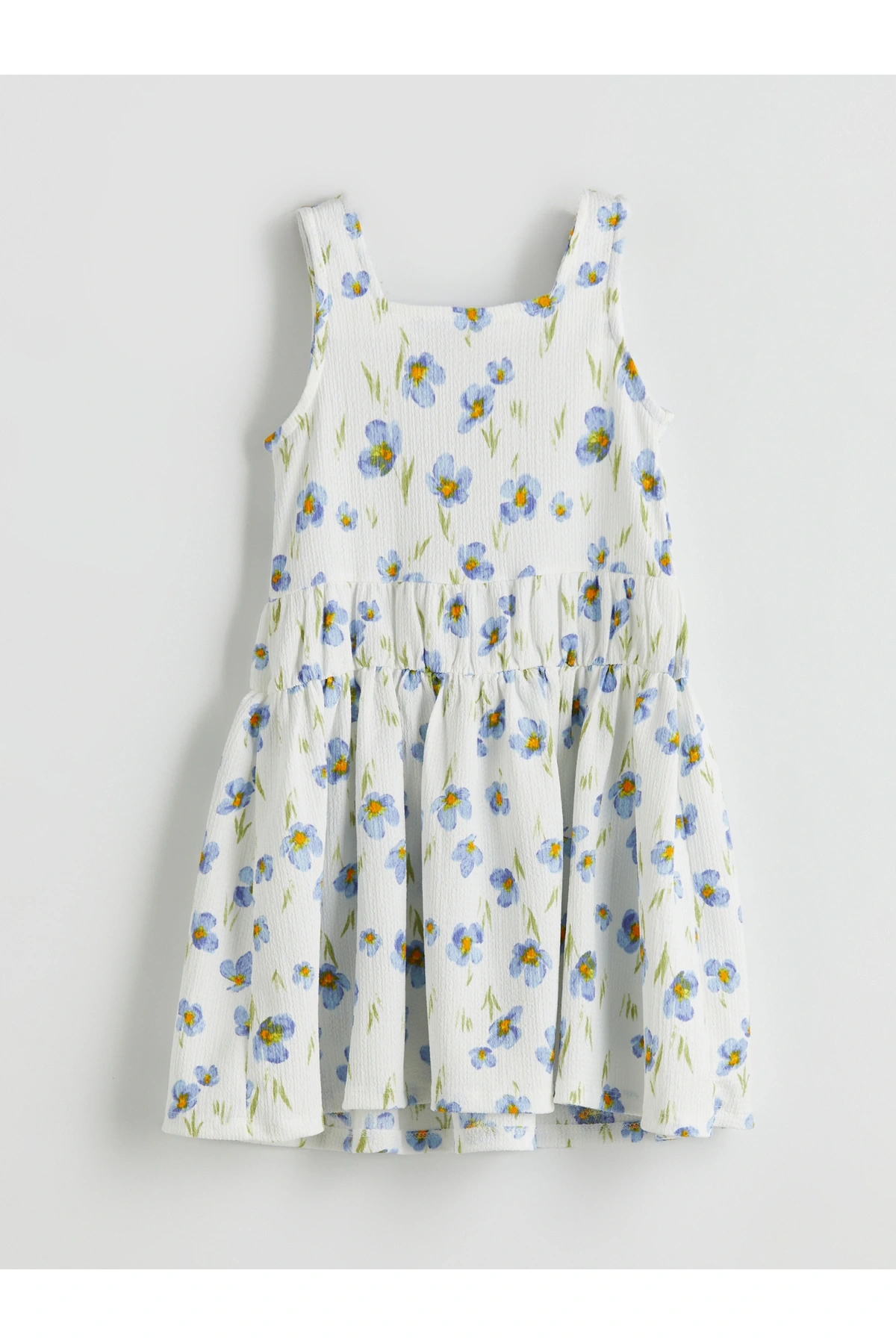 Kare Yaka Çiçekli Kız Çocuk Elbise