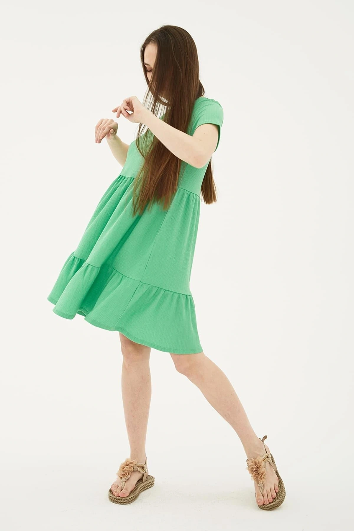 Kısa Kollu Elbise Yeşil