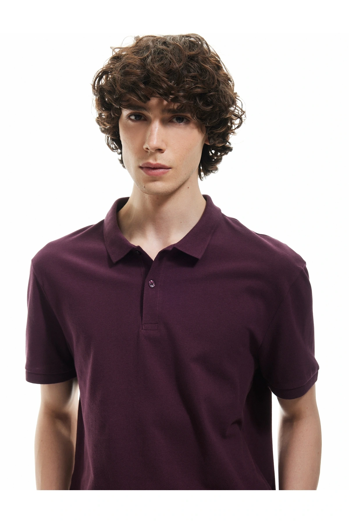 Kısa Kollu Pamuklu Pike Kumaş Polo Yaka Slim Fit Tişört