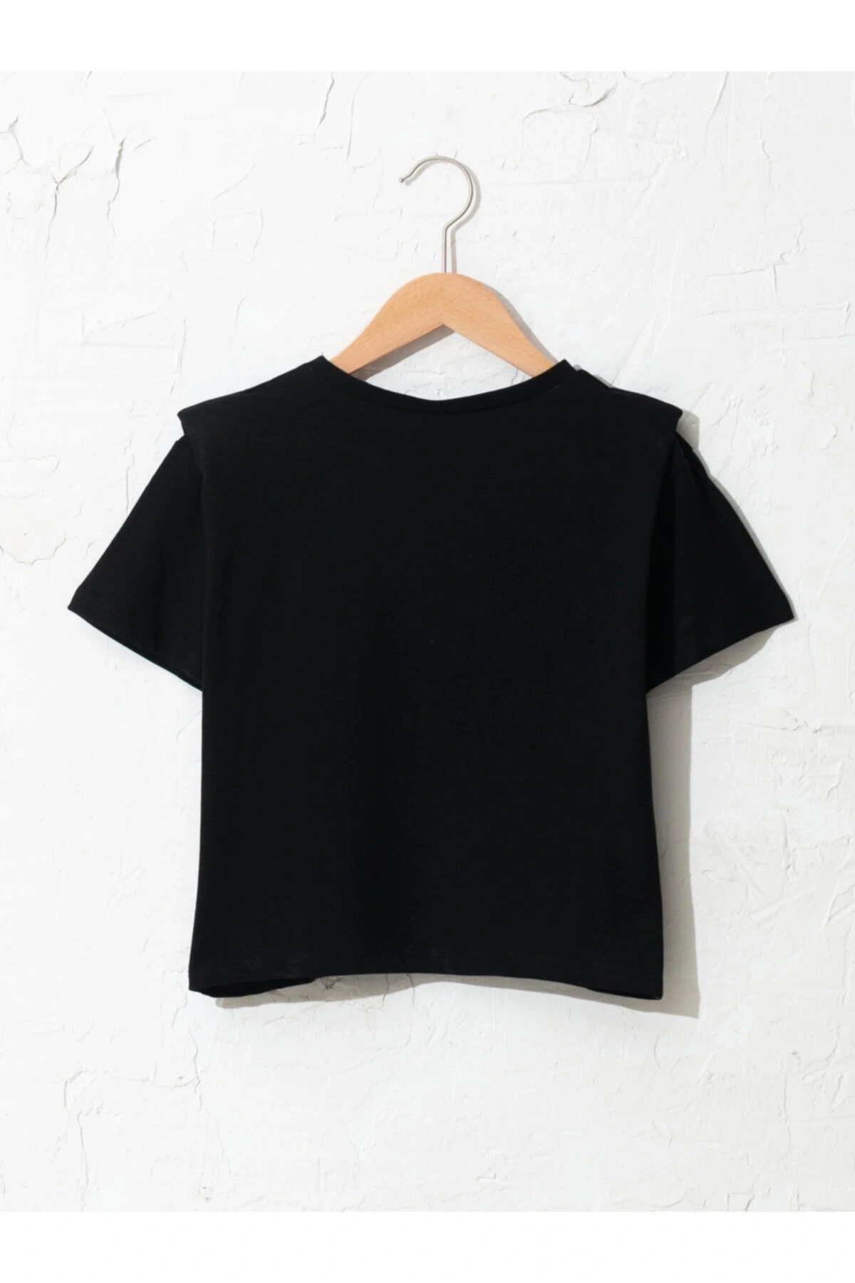 Kız Çocuk Siyah Bisiklet Yaka Baskılı T-shirt