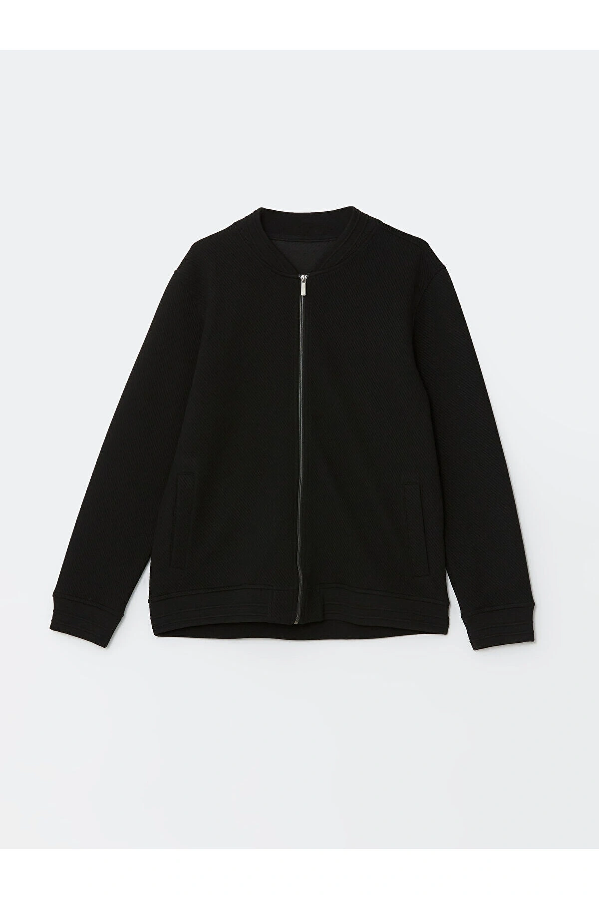 Kolej Yaka Uzun Kollu Erkek Fermuarlı Sweatshirt