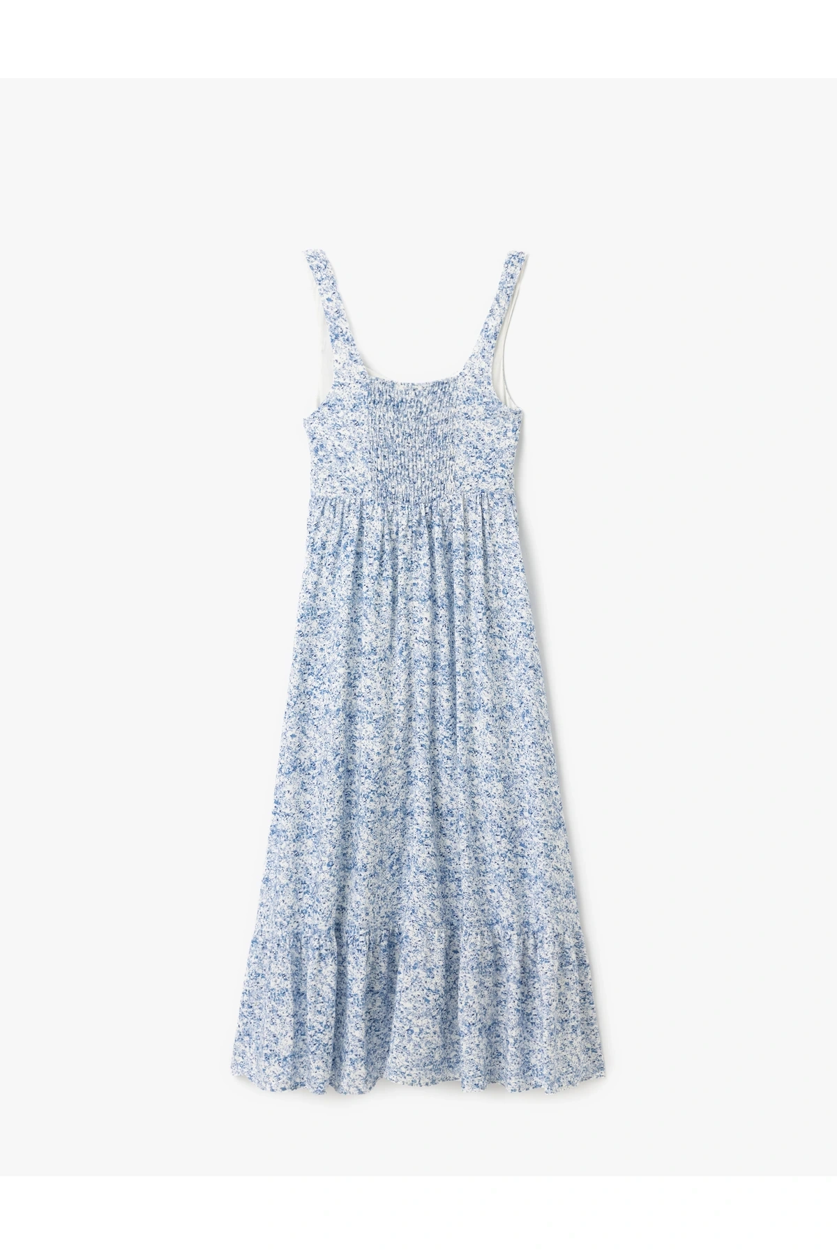 Kolsuz Gipeli U Yaka Katlı Viskon Çiçekli Uzun Elbise