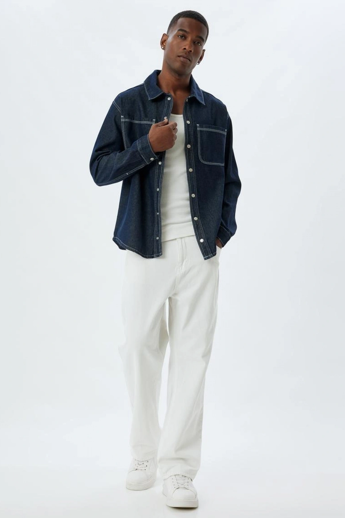 Kot Gömlek Ceket Oversize Cep Detaylı Pamuklu