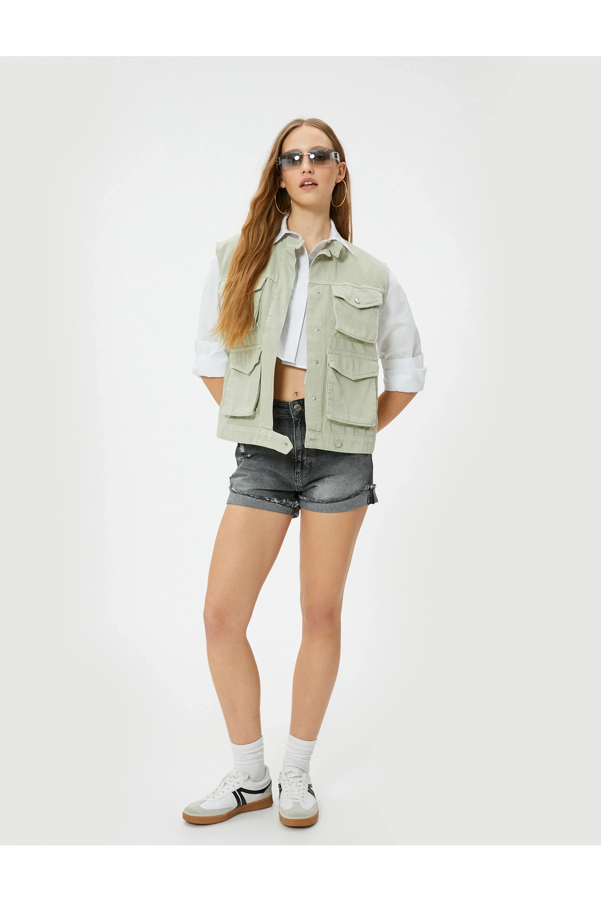 Kot Şort Yüksek Bel Ekstra Mini Paçaları Katlamalı Cepli