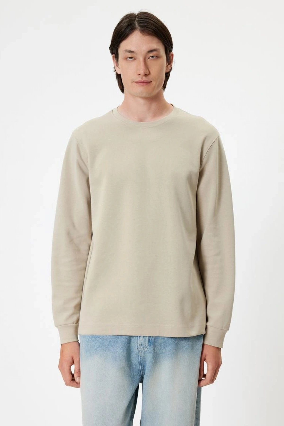 KOTON Bisiklet Yaka Sweatshirt Basic Uzun Kollu Pamuklu İnterlok Kumaş