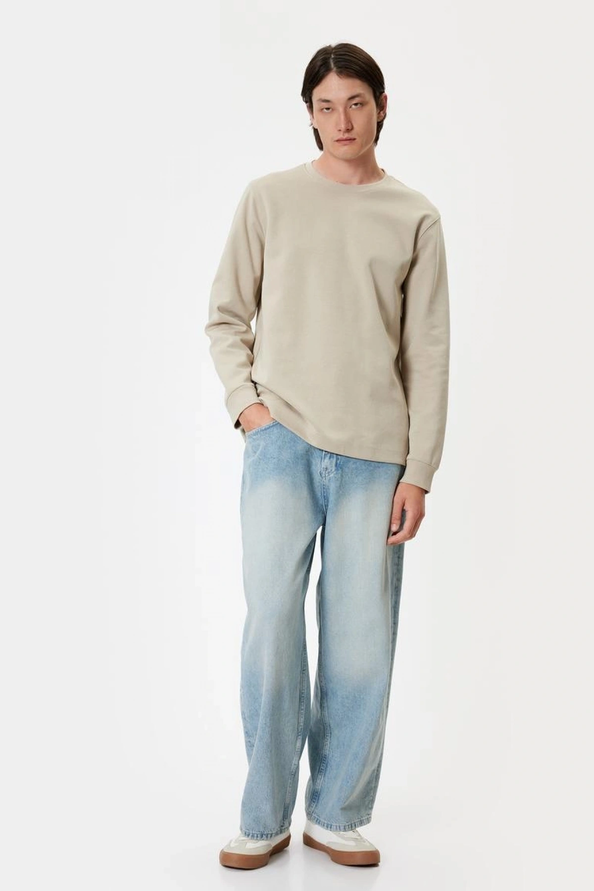 KOTON Bisiklet Yaka Sweatshirt Basic Uzun Kollu Pamuklu İnterlok Kumaş