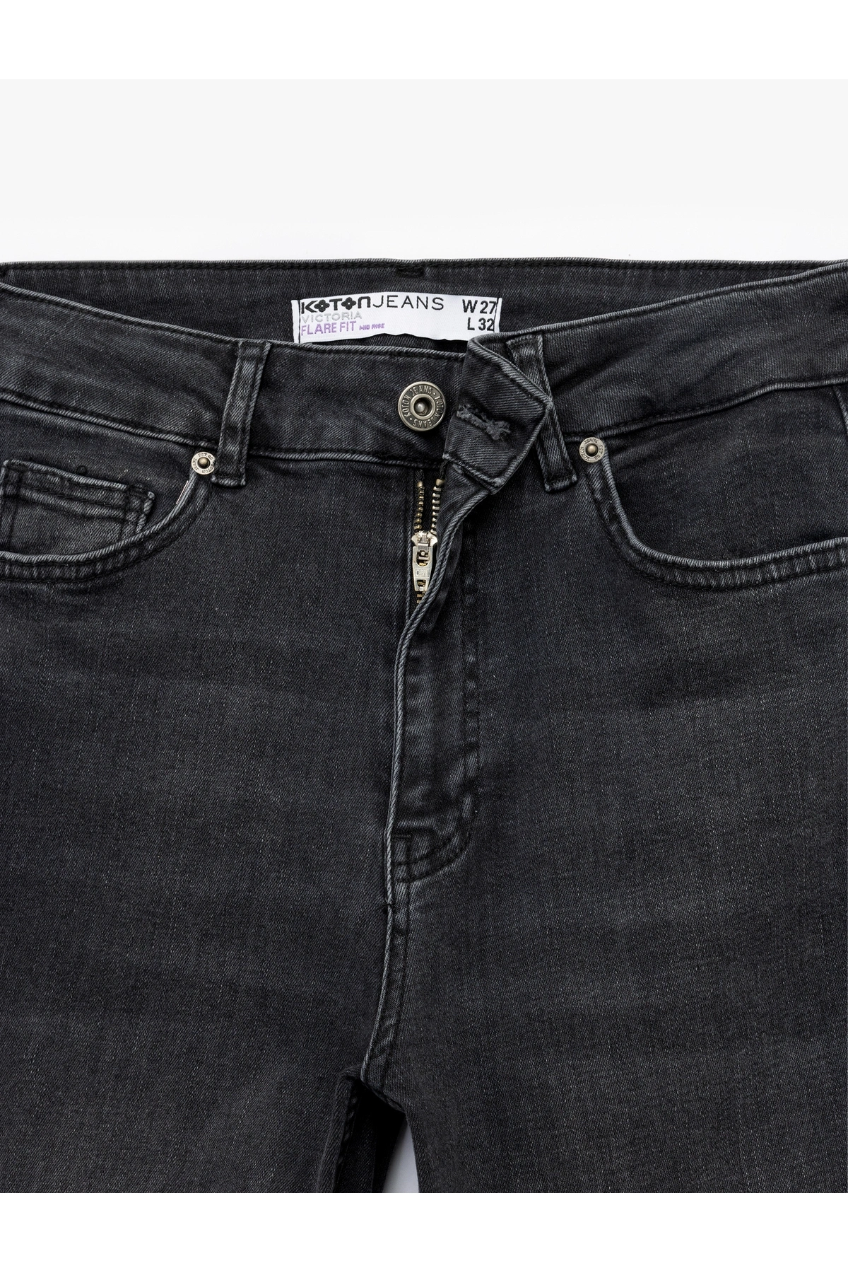 Koton Dar Kesim Düğmeli Pamuklu İspanyol Paça Jean Pantolon - Flare Jeans