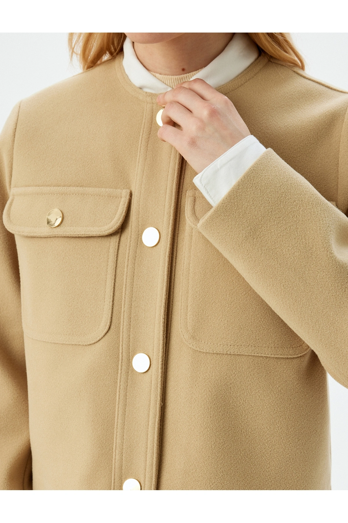 Koton Düğmeli Cepli Kısa Kaşe Ceket