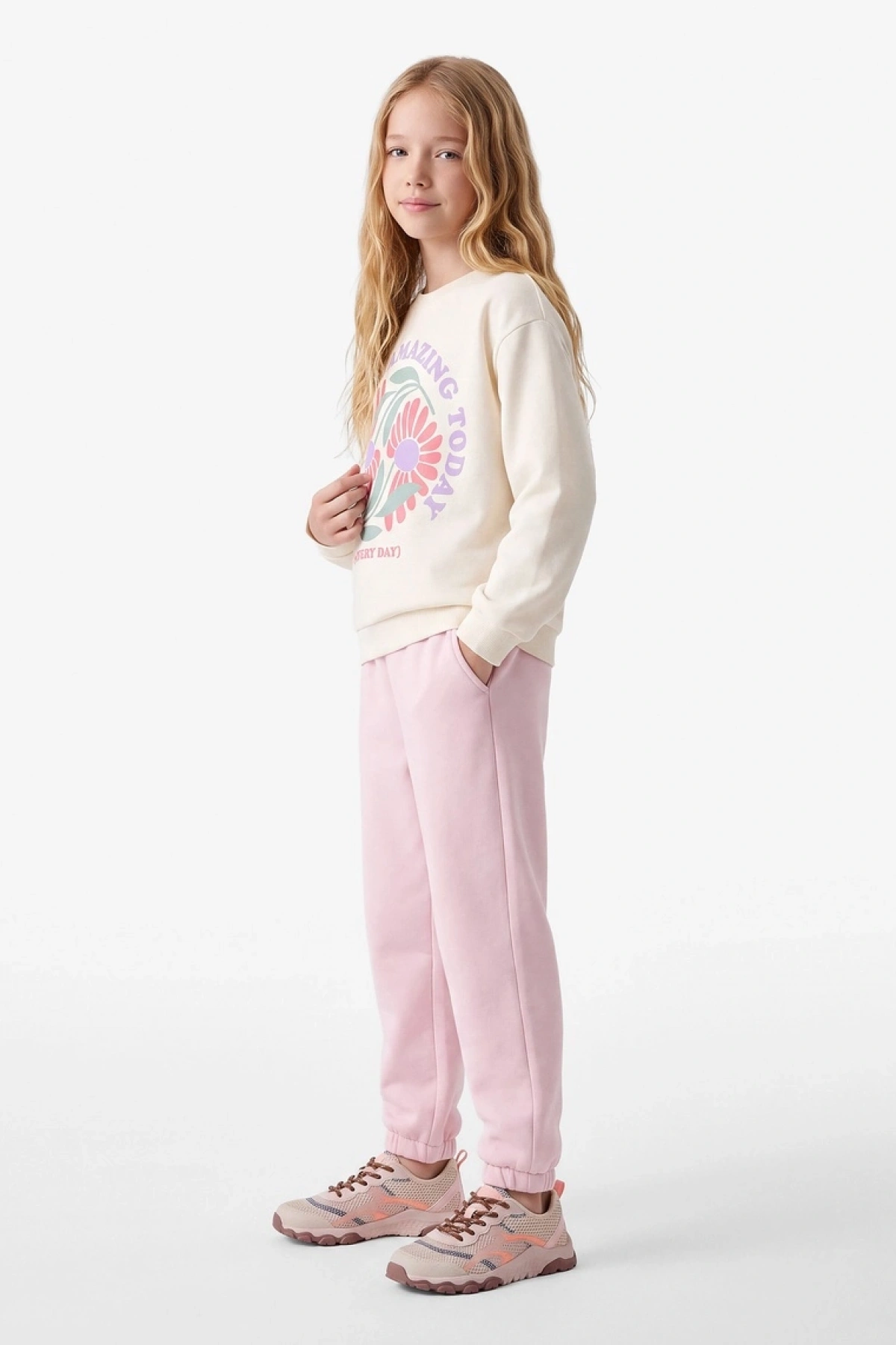 koton Kız Çocuk Şardonlu Beli Lastikli Baskılı Basic Jogger Eşofman Altı