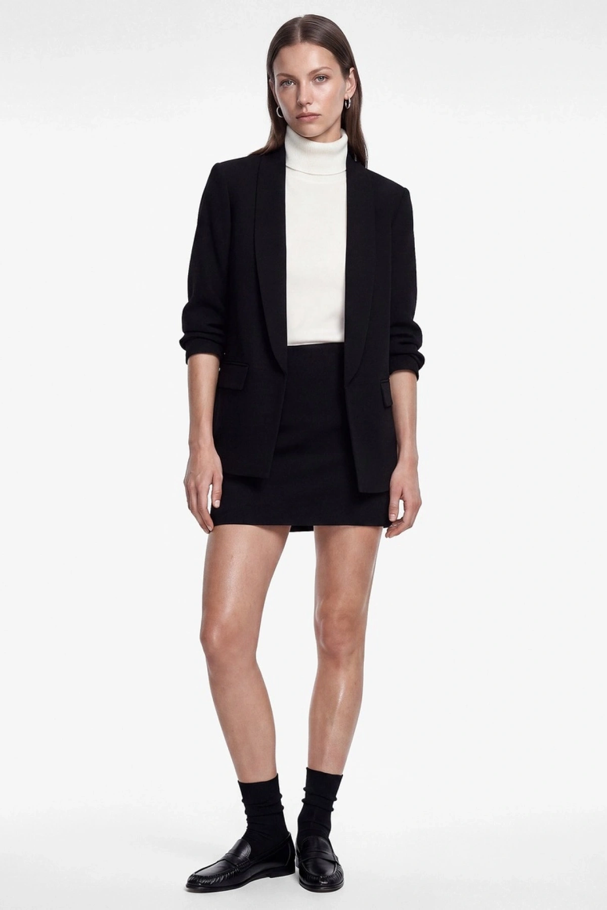 KOTON Krep Kumaş Şal Yaka 3/4 Kollu Blazer Ceket