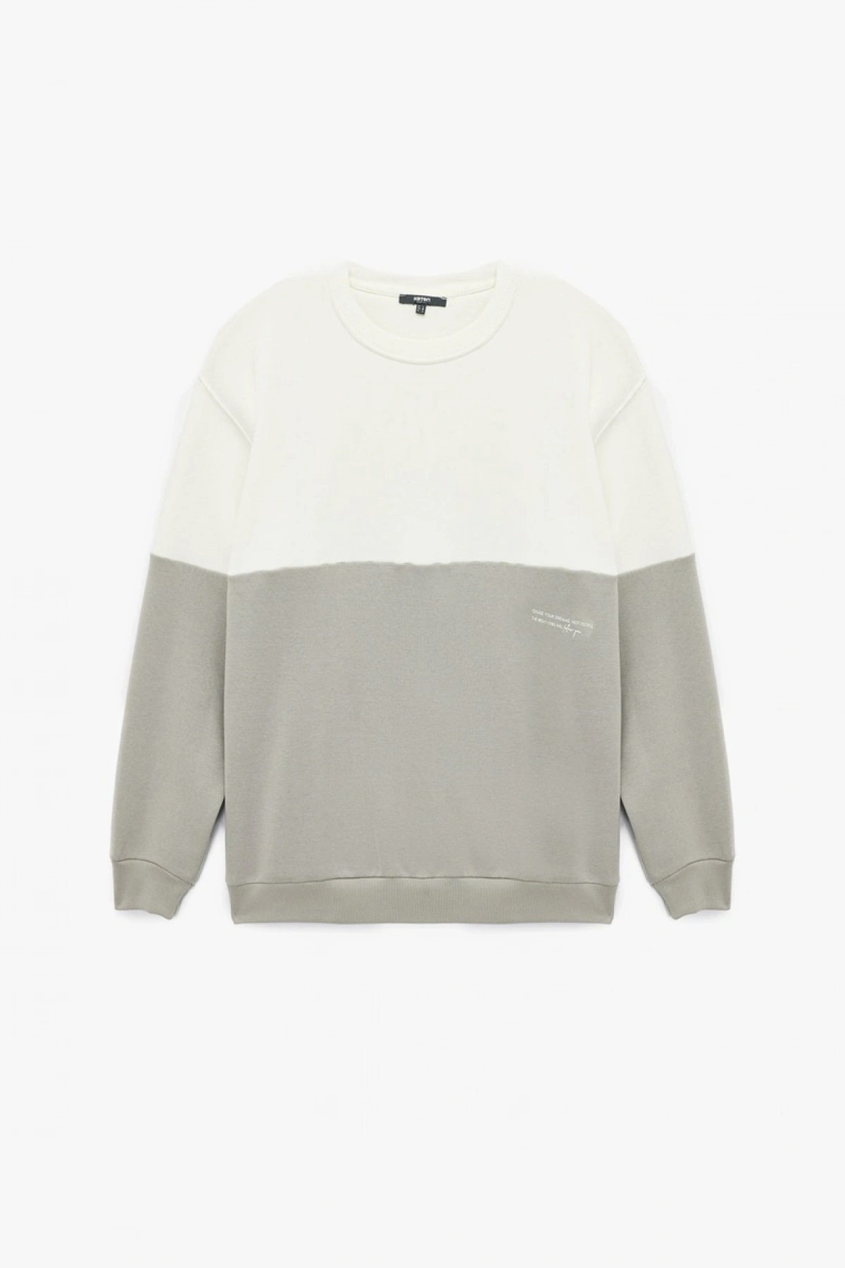 Koton Oversize Uzun Kollu Renk Bloklu Baskı Detaylı Şardonlu Bisiklet Yaka Sweatshirt