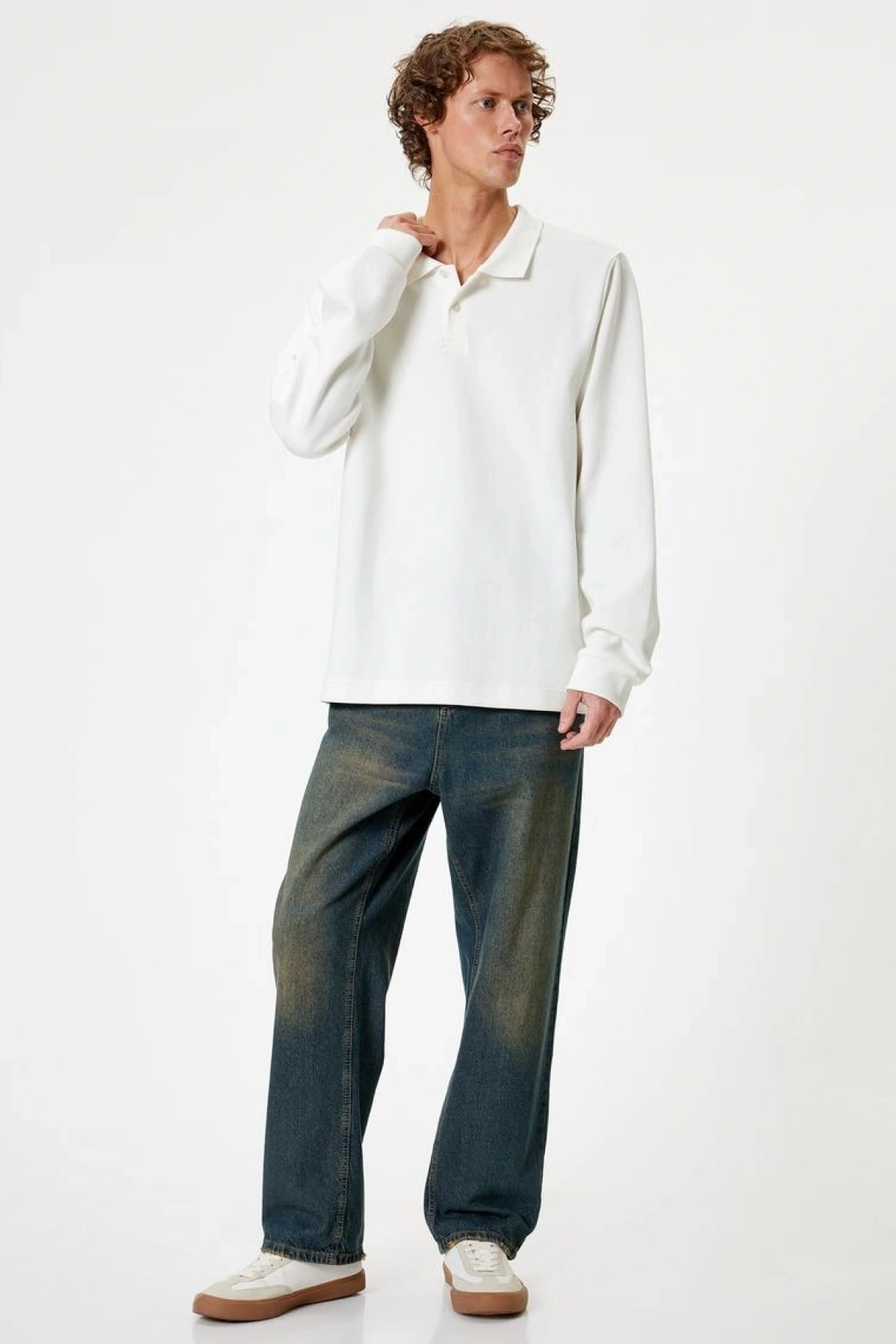 Koton Polo Yaka Sweatshirt Basic Düğmeli Pamuklu İnterlok Kumaş