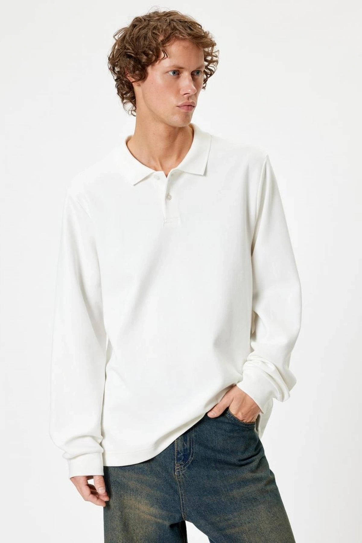 Koton Polo Yaka Sweatshirt Basic Düğmeli Pamuklu İnterlok Kumaş