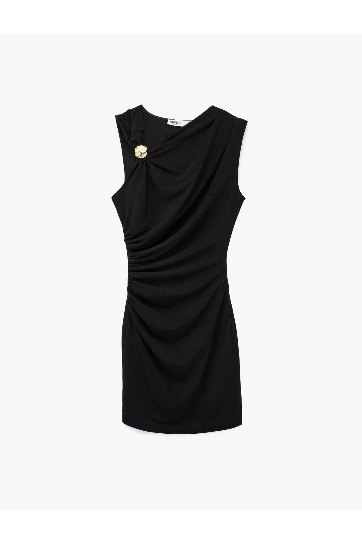 Koton Slim Fit Kolsuz Bisiklet Yaka Metal Aksesuarlı Mini Elbise