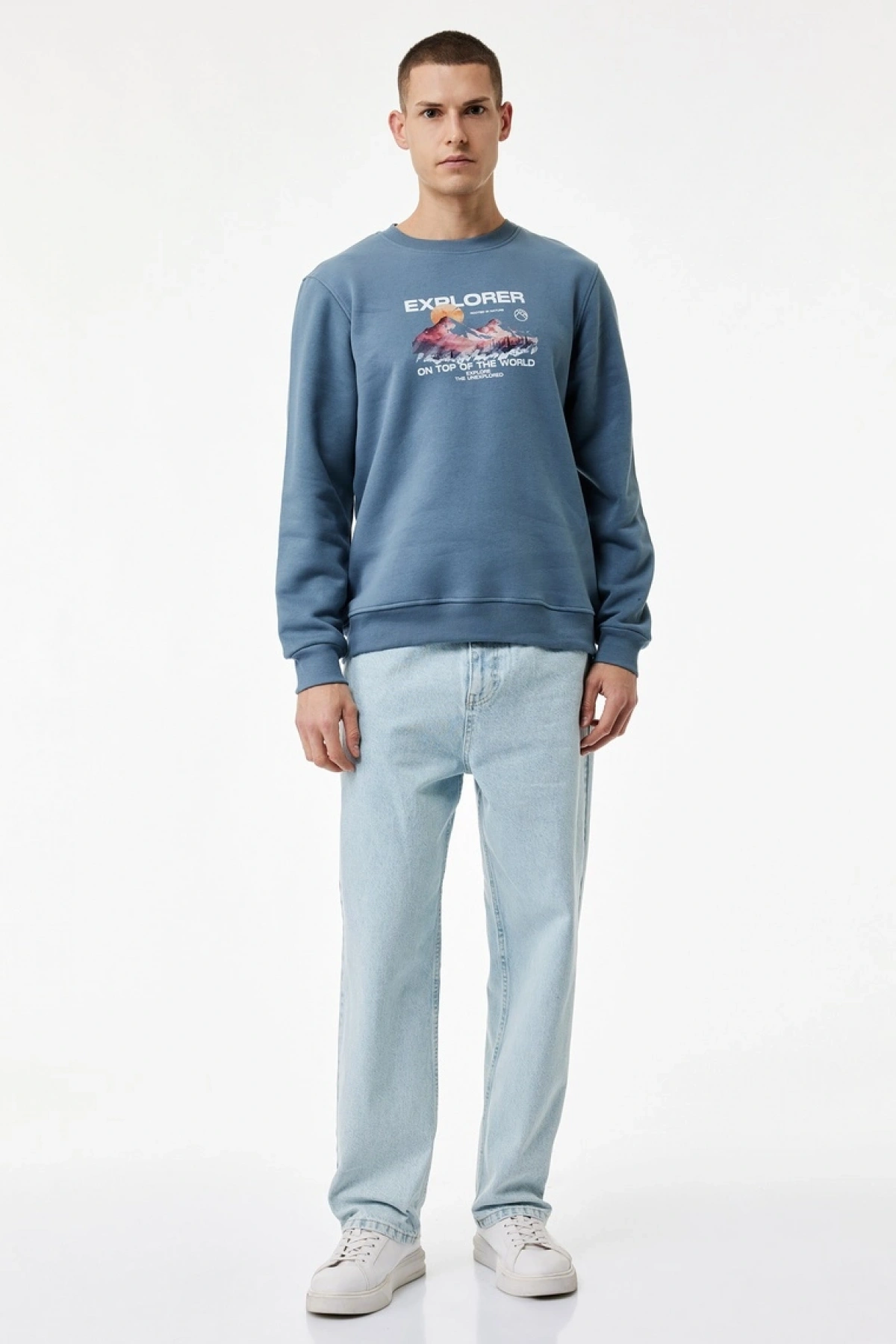 KOTON Uzun Kollu Regular Fit Şardonlu Bisiklet Yaka Baskılı Sweatshirt
