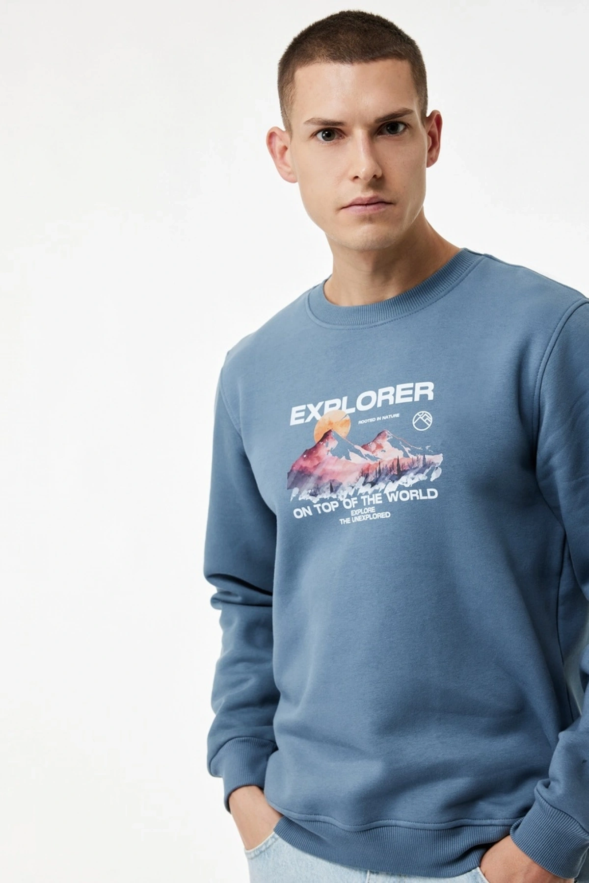 KOTON Uzun Kollu Regular Fit Şardonlu Bisiklet Yaka Baskılı Sweatshirt