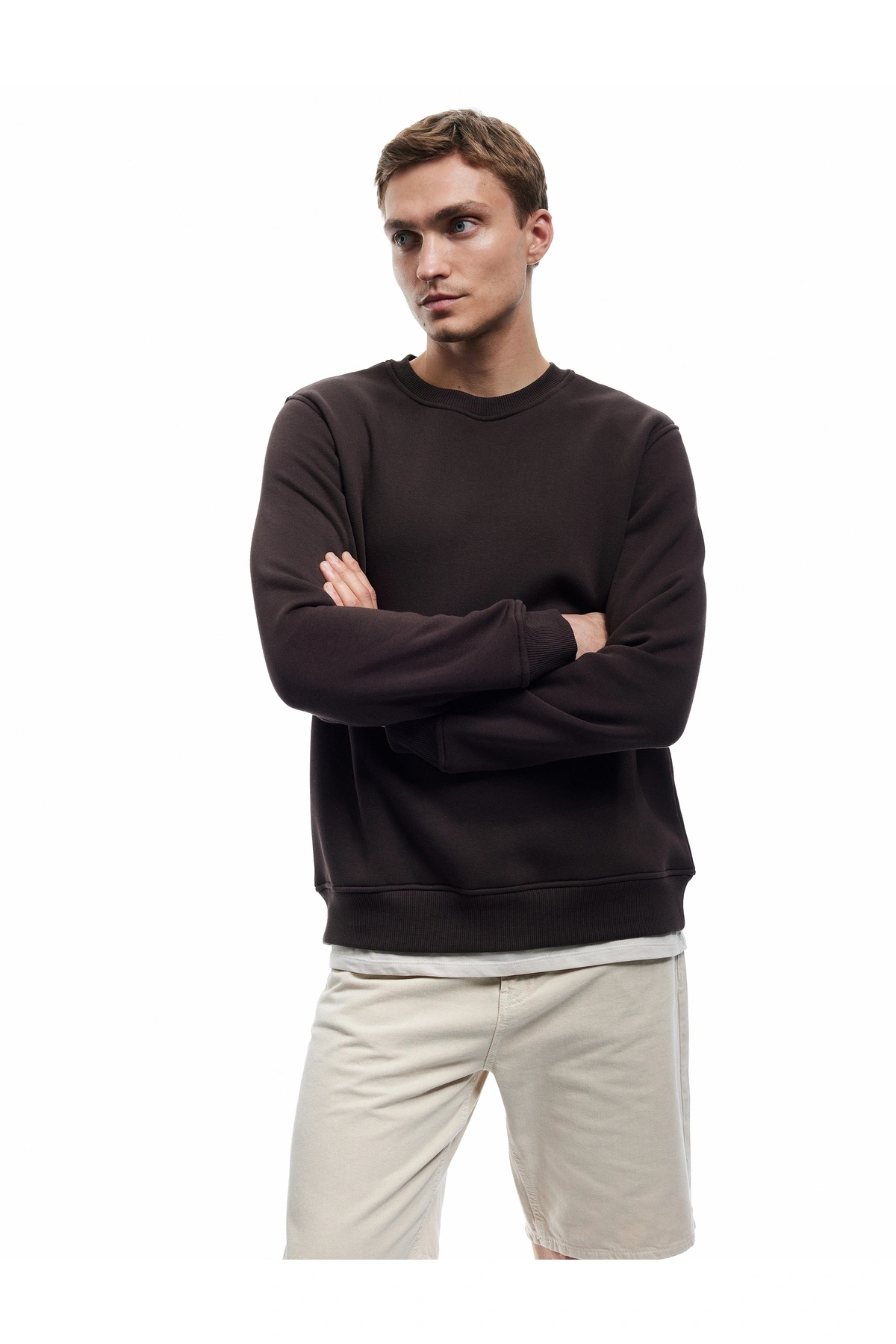 Koton Uzun Kollu Şardonlu Kumaş Detaylı Bisiklet Yaka Sweatshirt