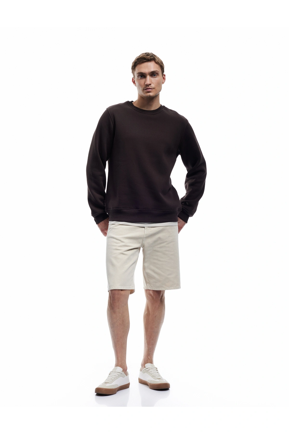 Koton Uzun Kollu Şardonlu Kumaş Detaylı Bisiklet Yaka Sweatshirt