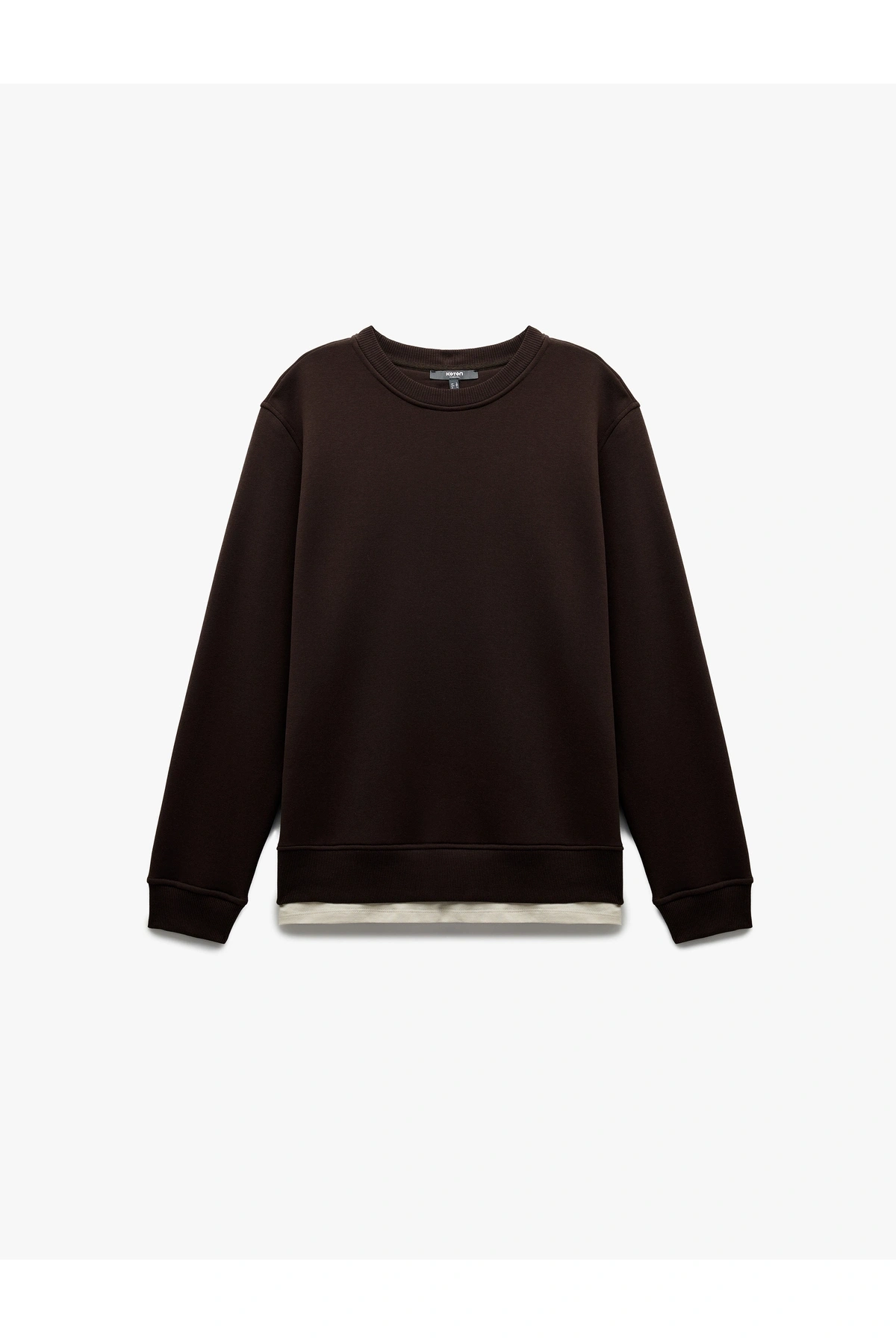 Koton Uzun Kollu Şardonlu Kumaş Detaylı Bisiklet Yaka Sweatshirt