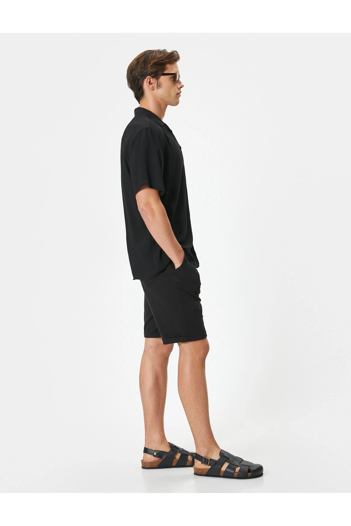 Kumaş Şort Bermuda Chino Slim Fit Düğmeli Cepli Katlı Paça