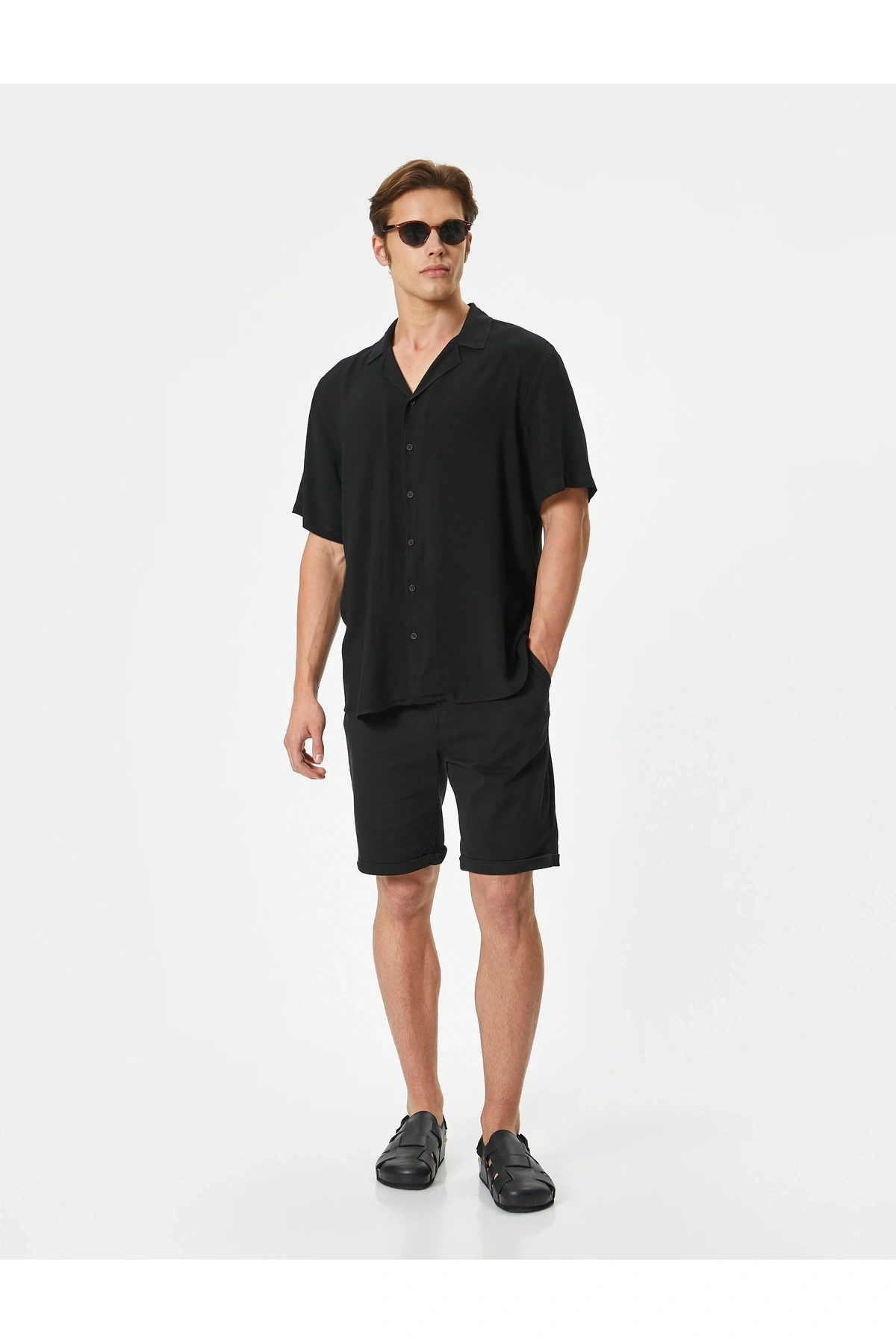 Kumaş Şort Bermuda Chino Slim Fit Düğmeli Cepli Katlı Paça