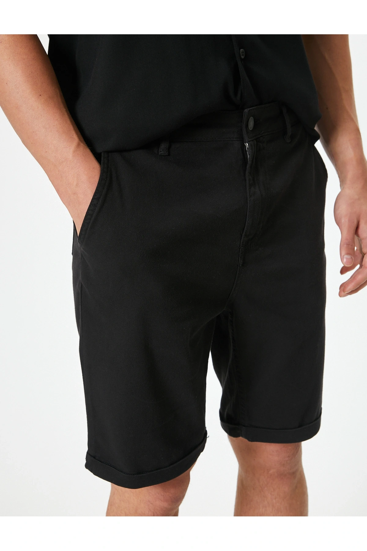 Kumaş Şort Bermuda Chino Slim Fit Düğmeli Cepli Katlı Paça