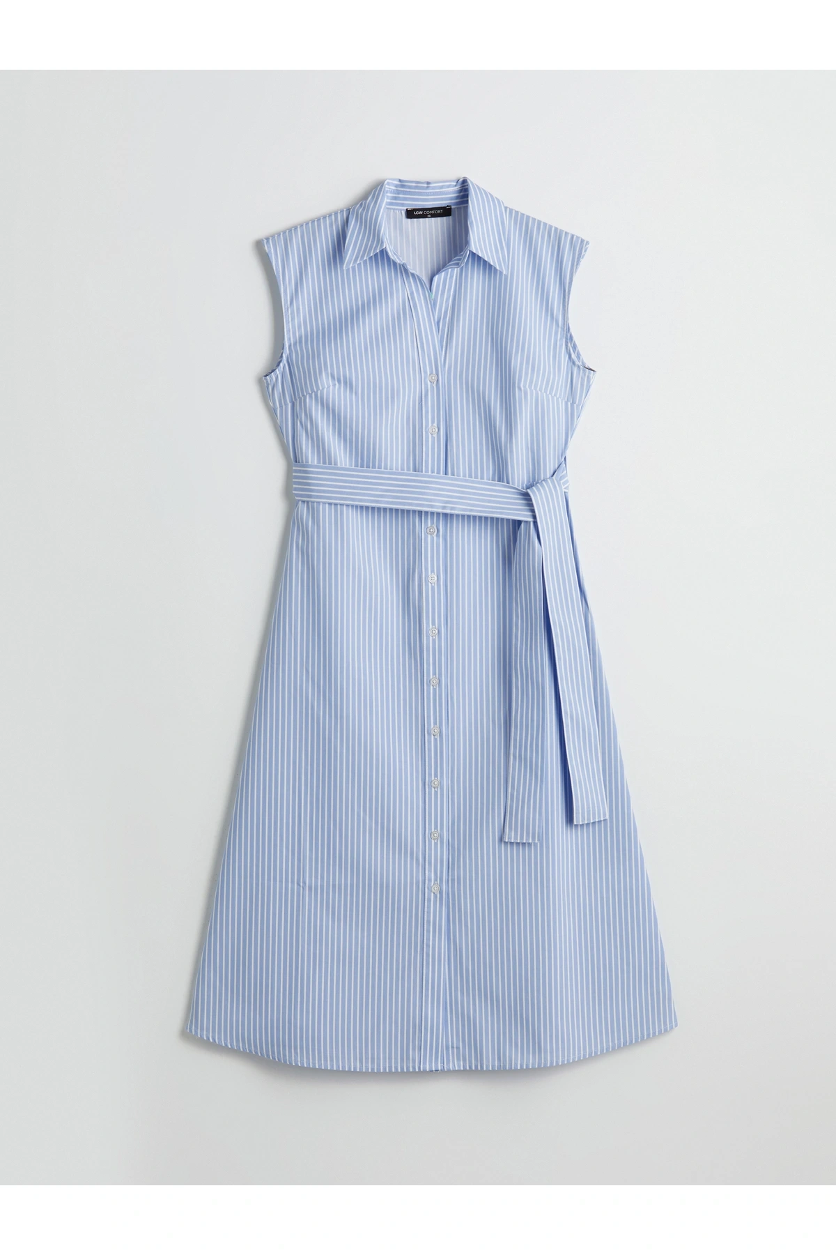 Kuşaklı Çizgili Gömlek Elbise