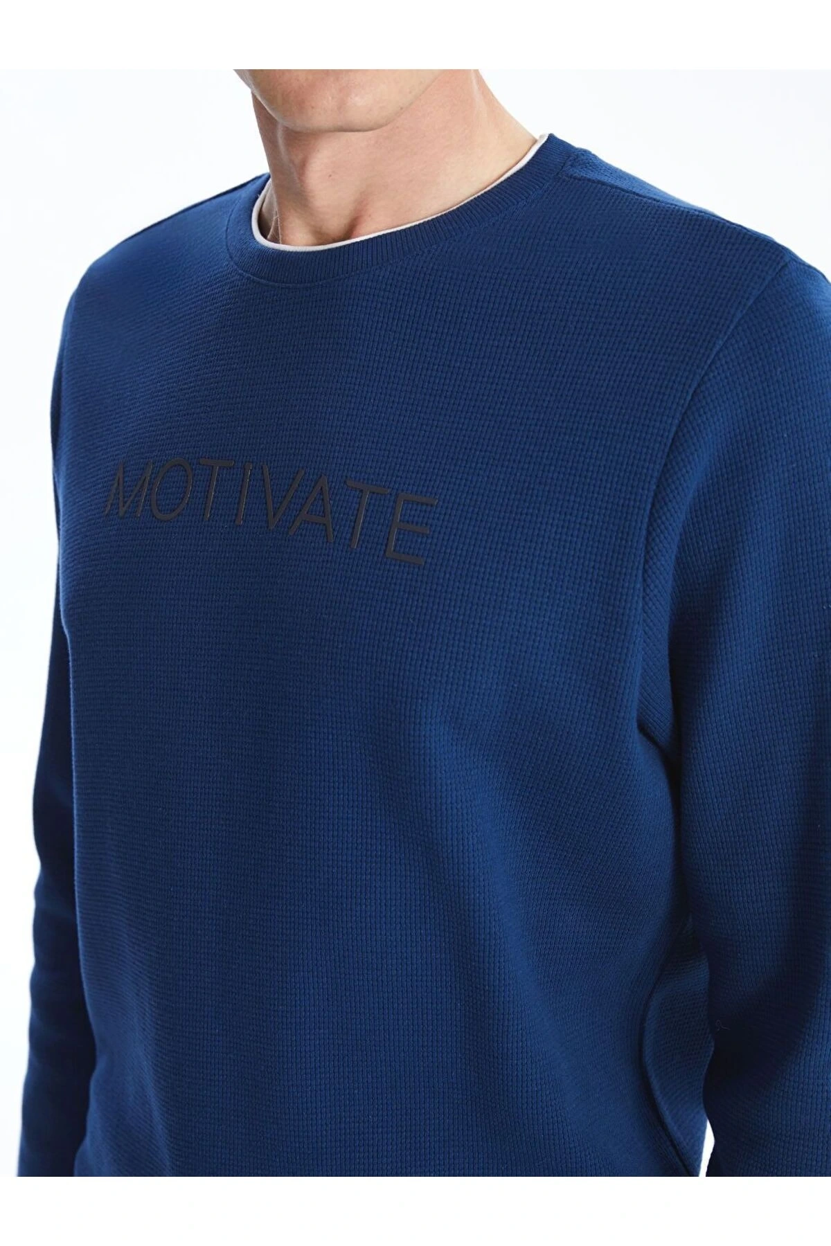 Lacivert Bisiklet Yaka Uzun Kollu Baskılı Erkek Sweatshirt