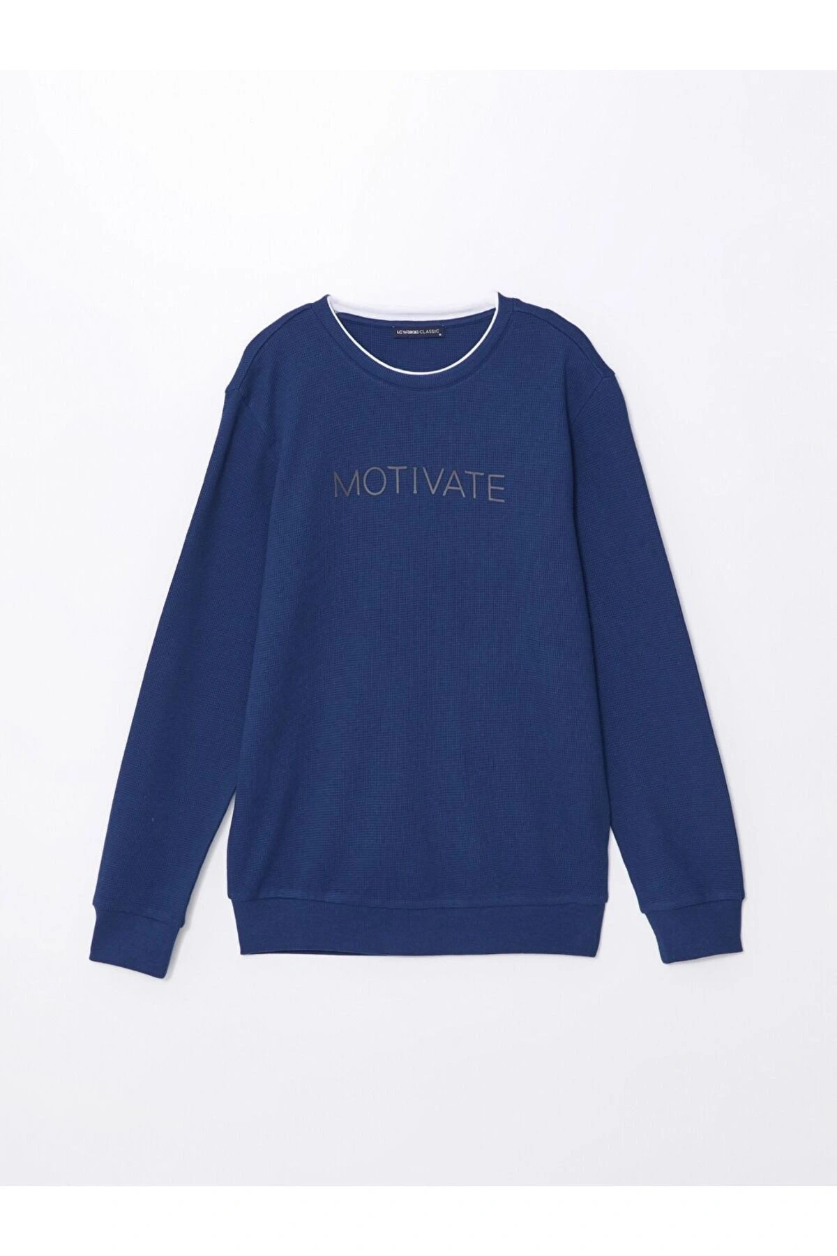 Lacivert Bisiklet Yaka Uzun Kollu Baskılı Erkek Sweatshirt