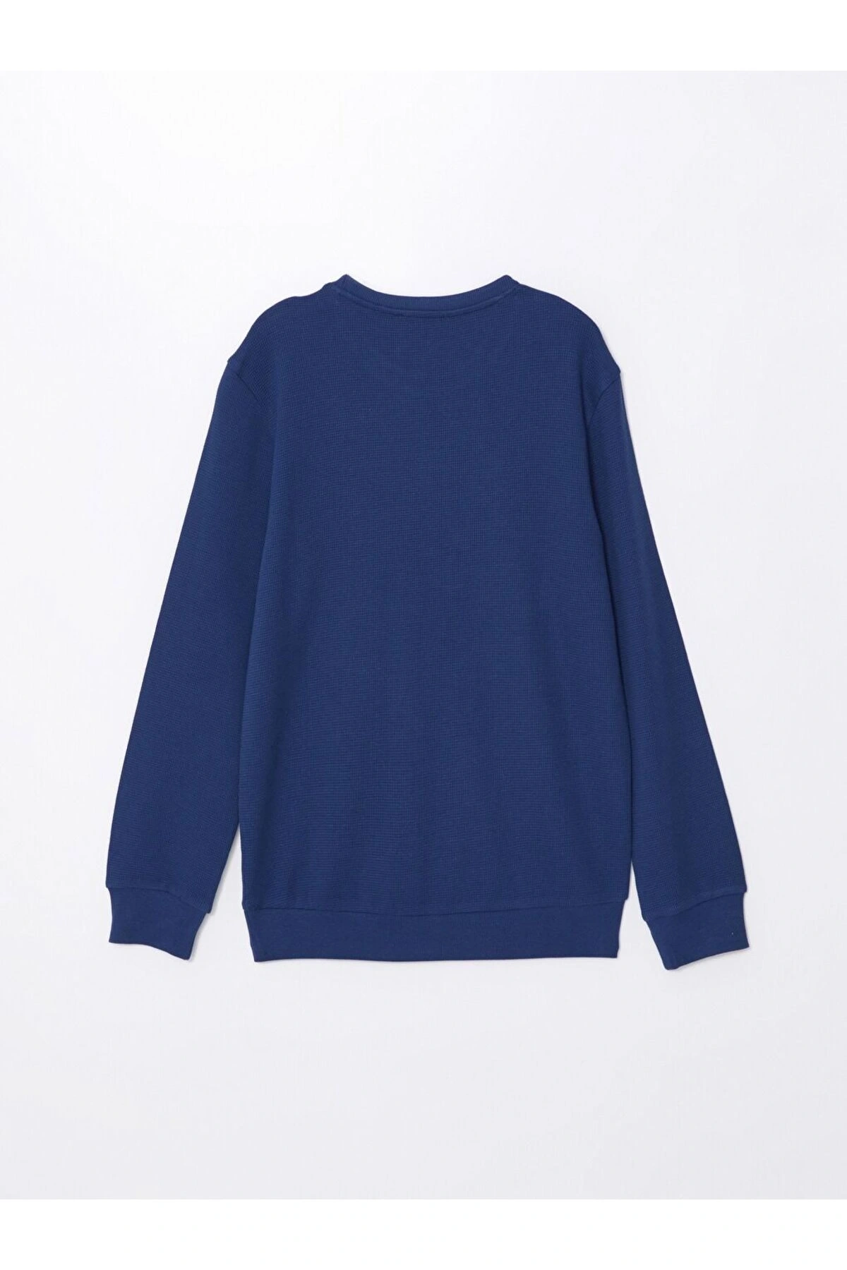 Lacivert Bisiklet Yaka Uzun Kollu Baskılı Erkek Sweatshirt