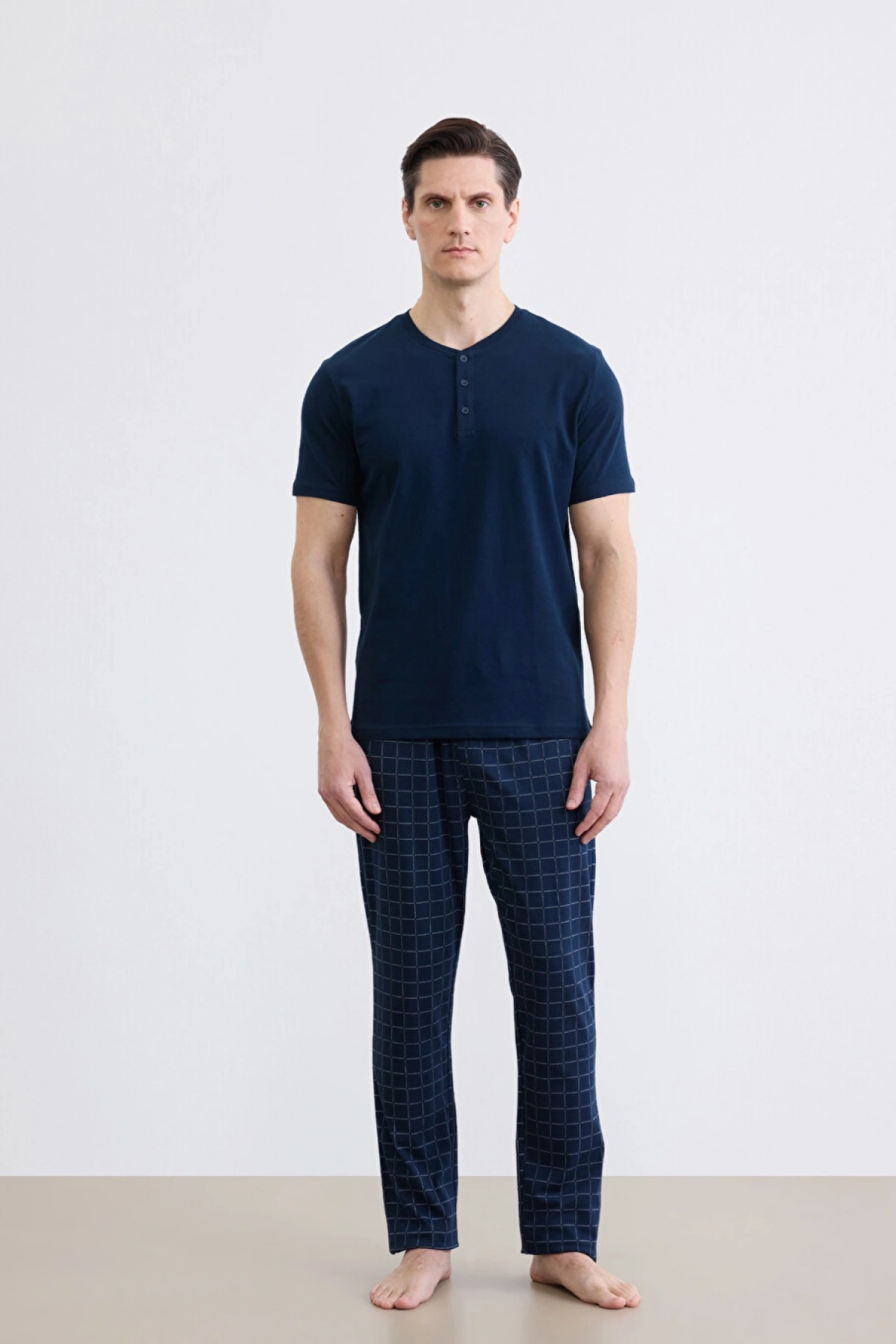 LC WAIKIKI Lacivert Bisiklet Yaka Kısa Kollu Erkek Pijama Üst