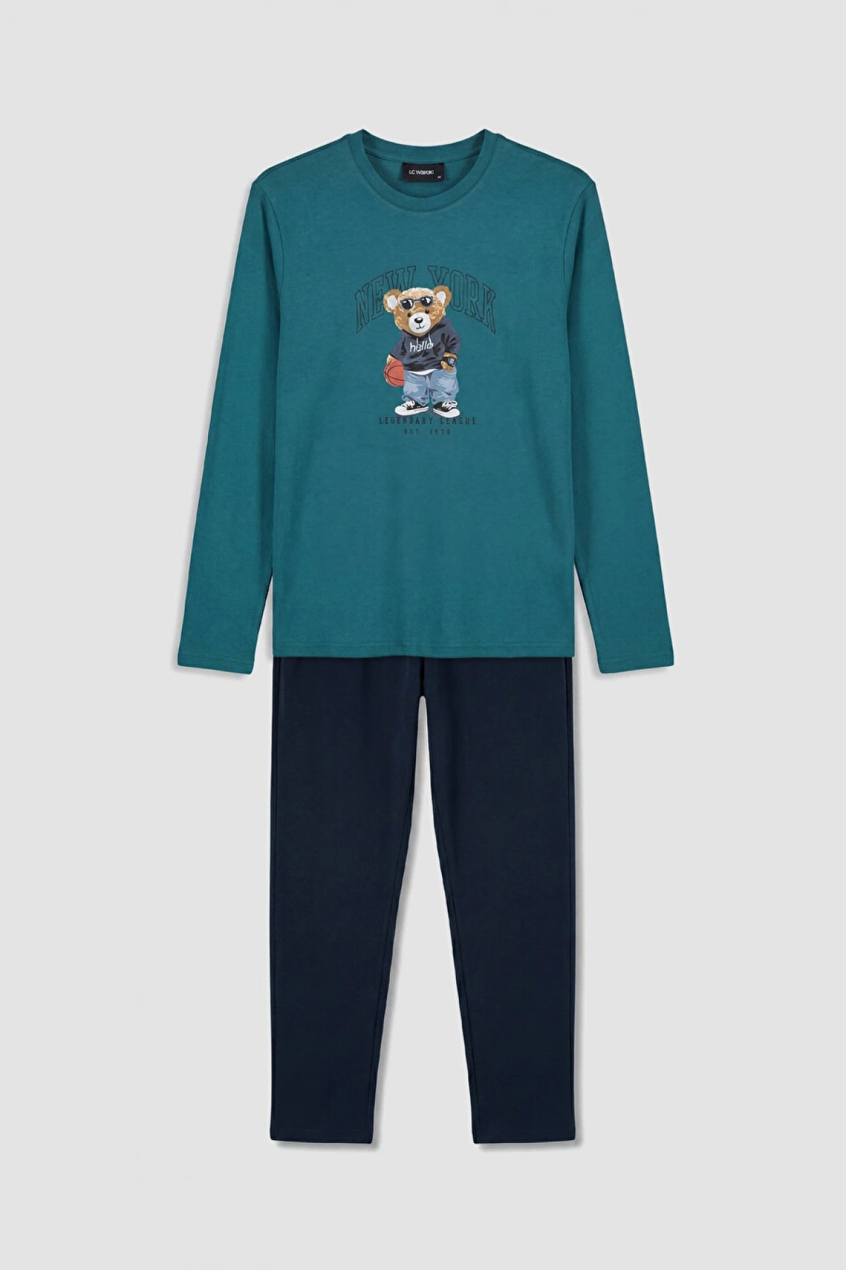 LC WAIKIKI Petrol Regular Fit Teddy Baskılı Erkek Pijama Takımı