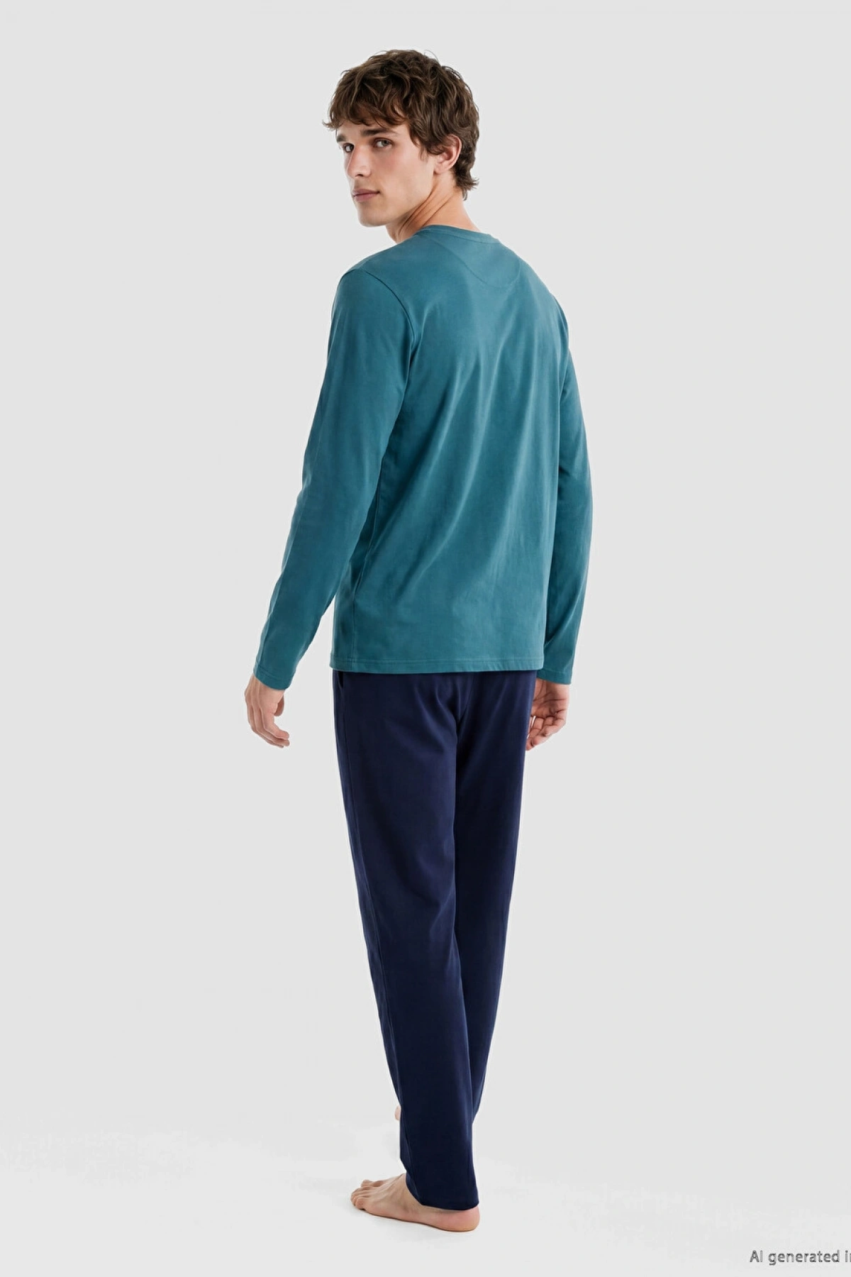 LC WAIKIKI Petrol Regular Fit Teddy Baskılı Erkek Pijama Takımı