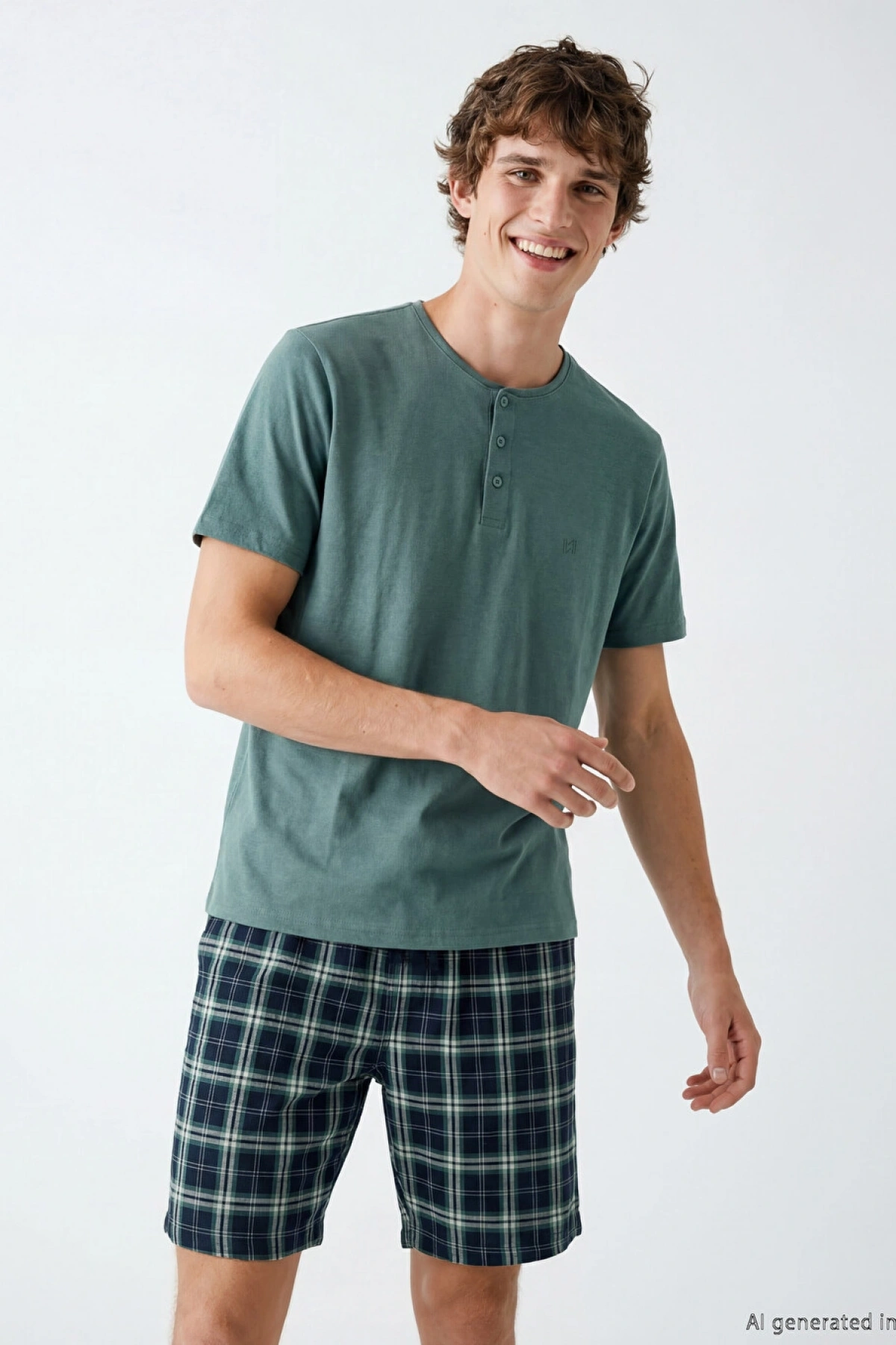 LC WAIKIKI Yeşil Standart Kalıp Erkek Şortlu Pijama Takımı