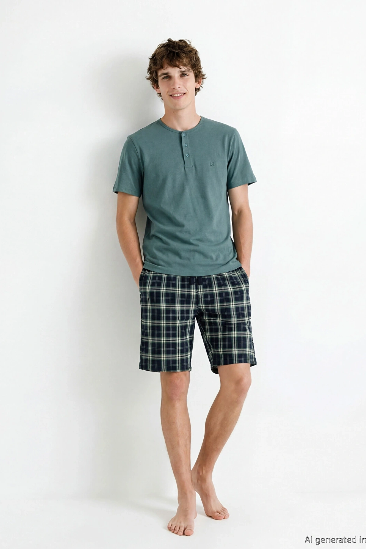 LC WAIKIKI Yeşil Standart Kalıp Erkek Şortlu Pijama Takımı
