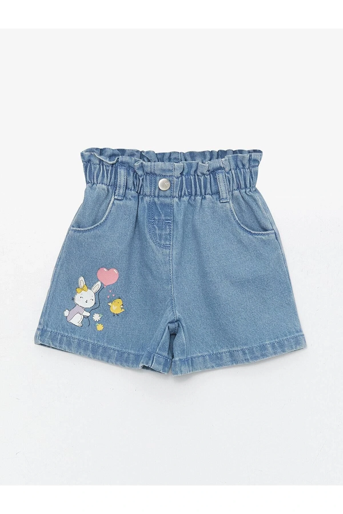 LCW baby Beli Lastikli Baskılı Kız Bebek Jean Şort