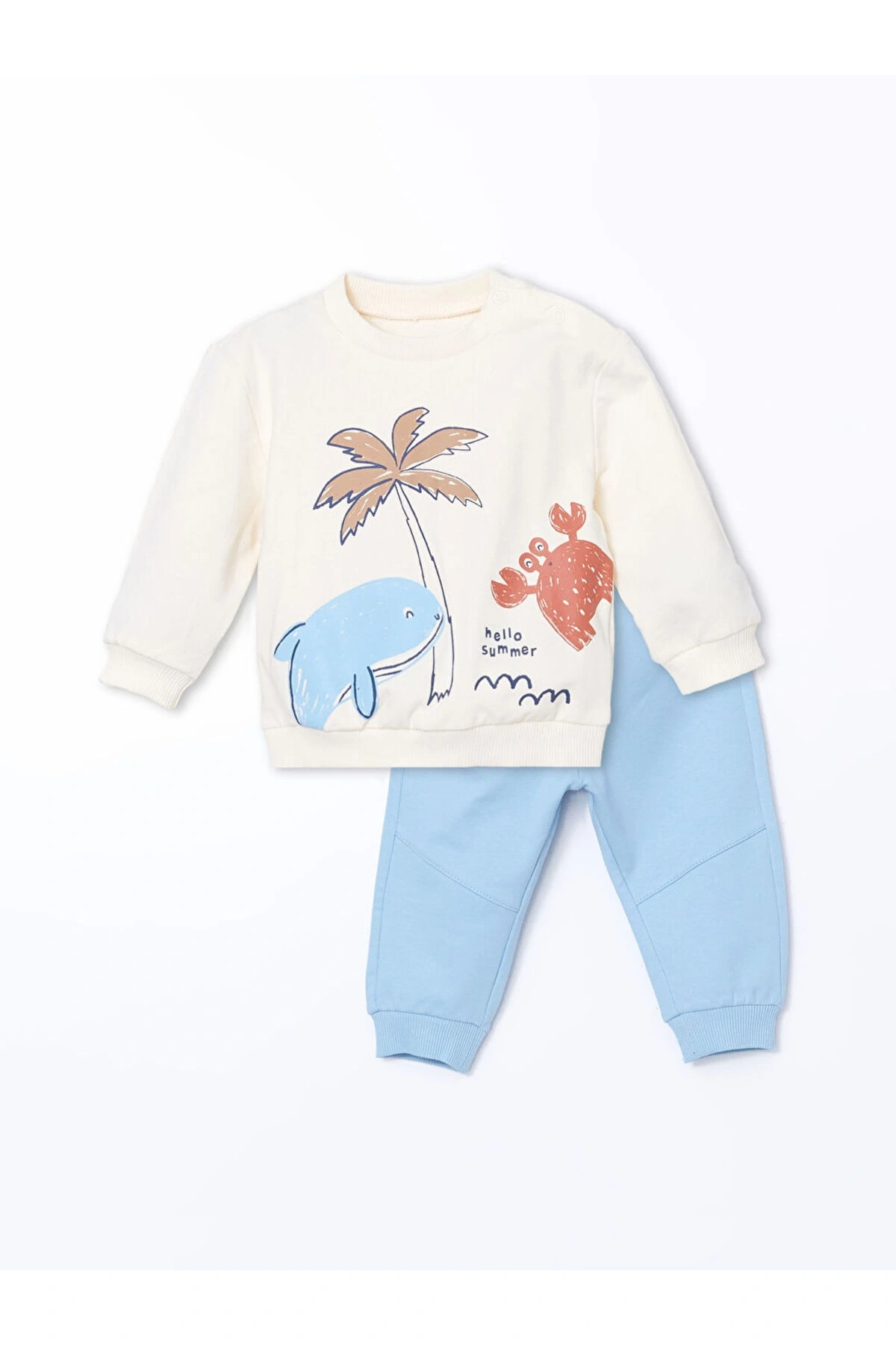 LCW baby Bisiklet Yaka Baskılı Erkek Bebek Sweatshirt ve Eşofman Alt 2li