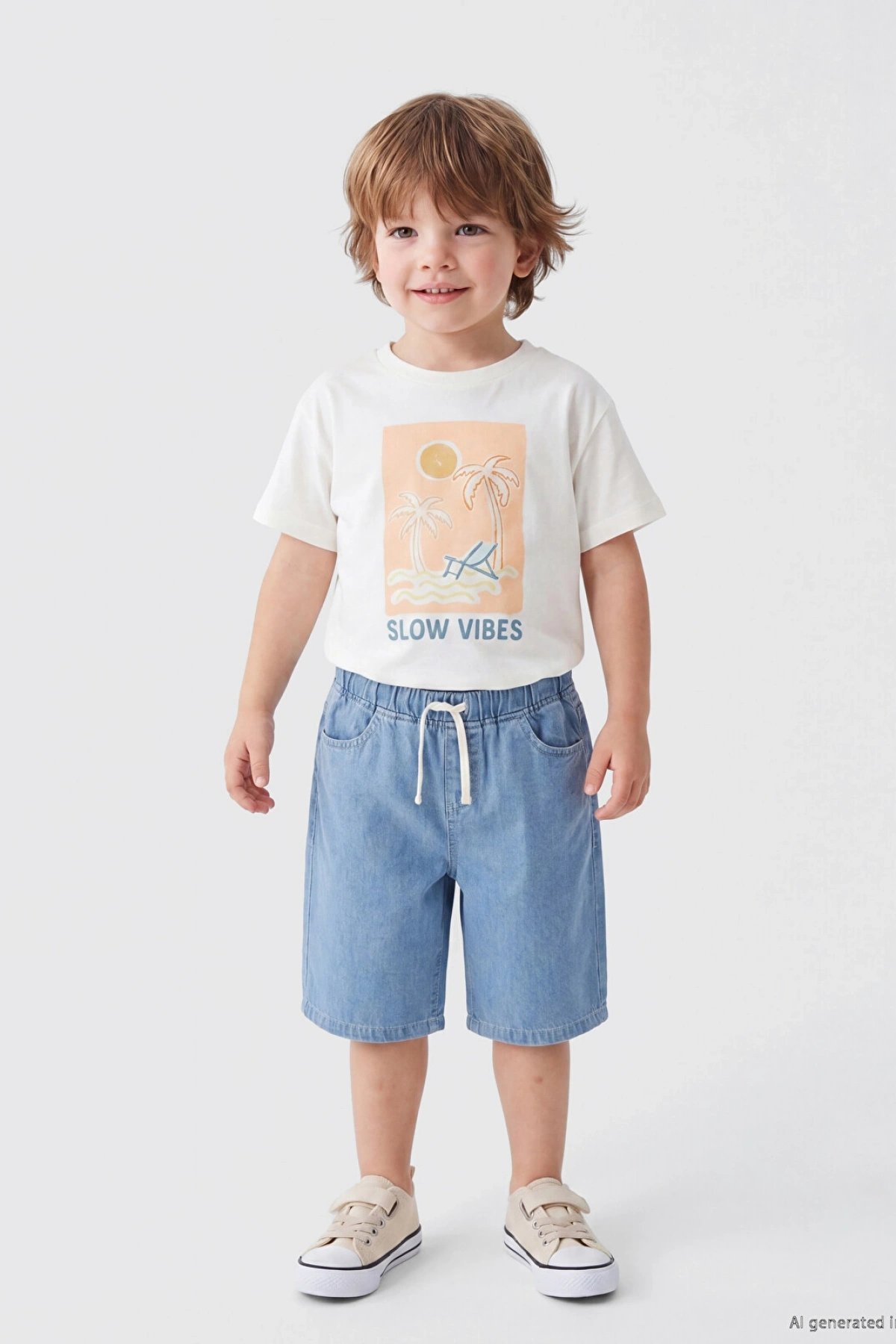 LCW baby Ekru Baskılı Erkek Bebek Tişört