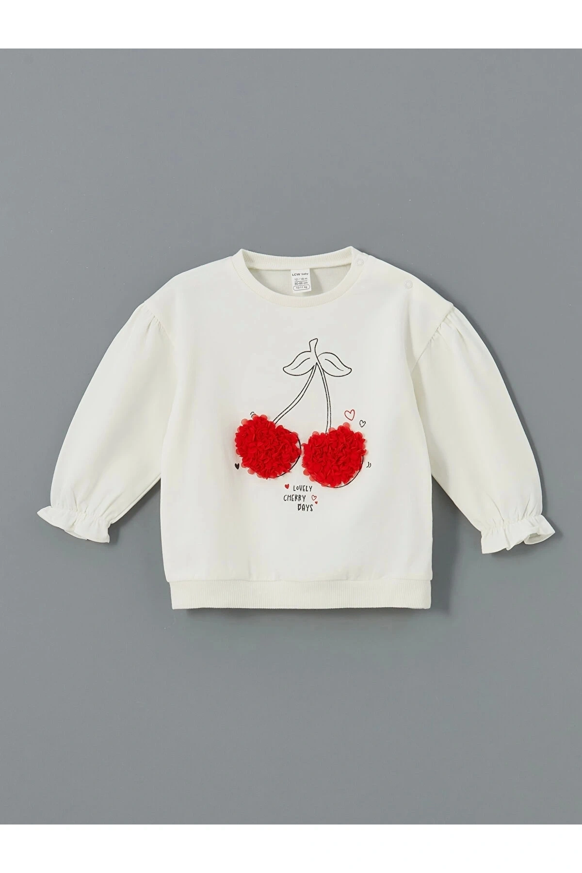 Lcw Baby Ekru Bisiklet Yaka Kiraz Baskılı Kız Bebek Sweatshirt Ve Tayt 2li