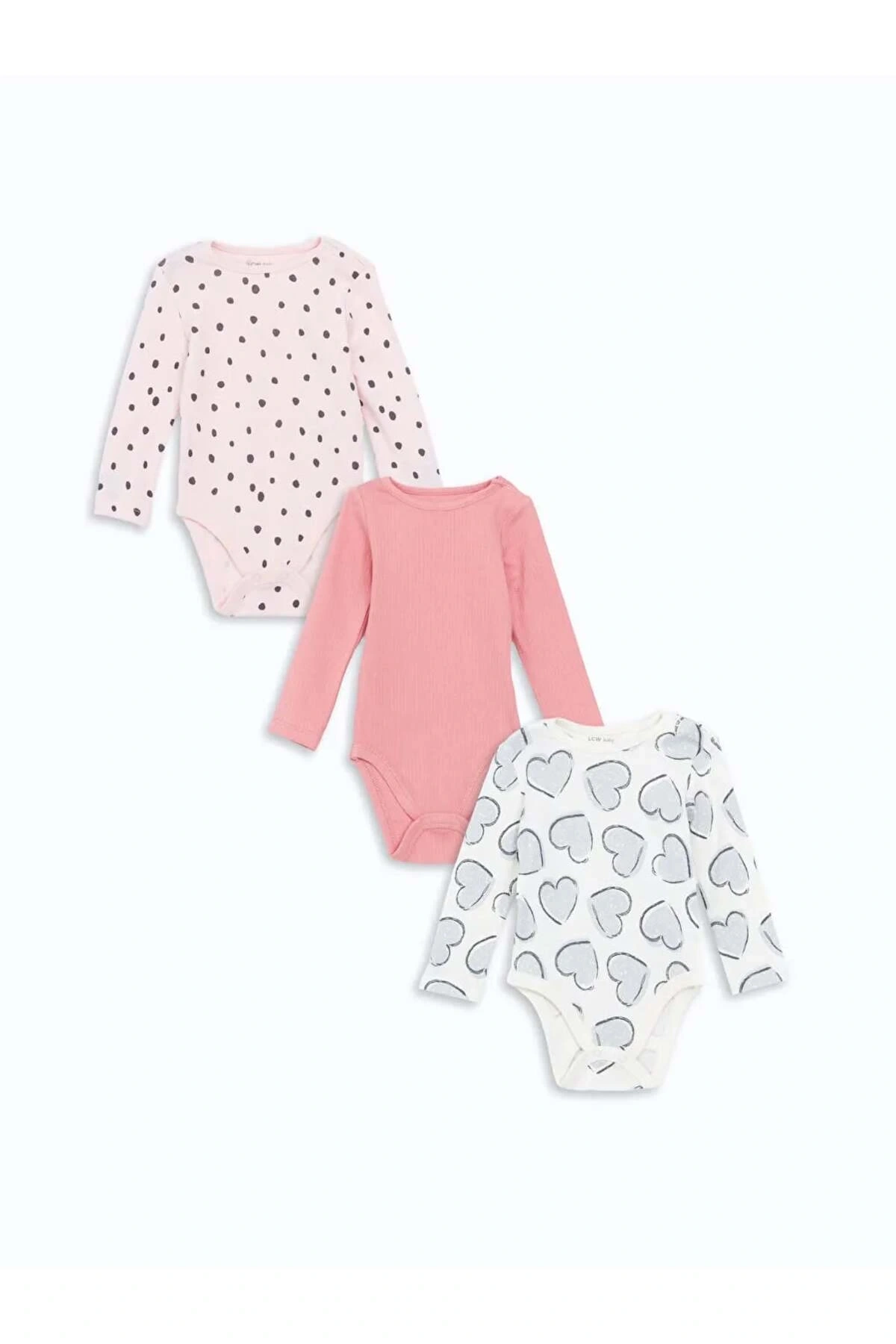 LCW baby Ekru Bisiklet Yaka Kız Bebek Çıtçıtlı Body 3lü