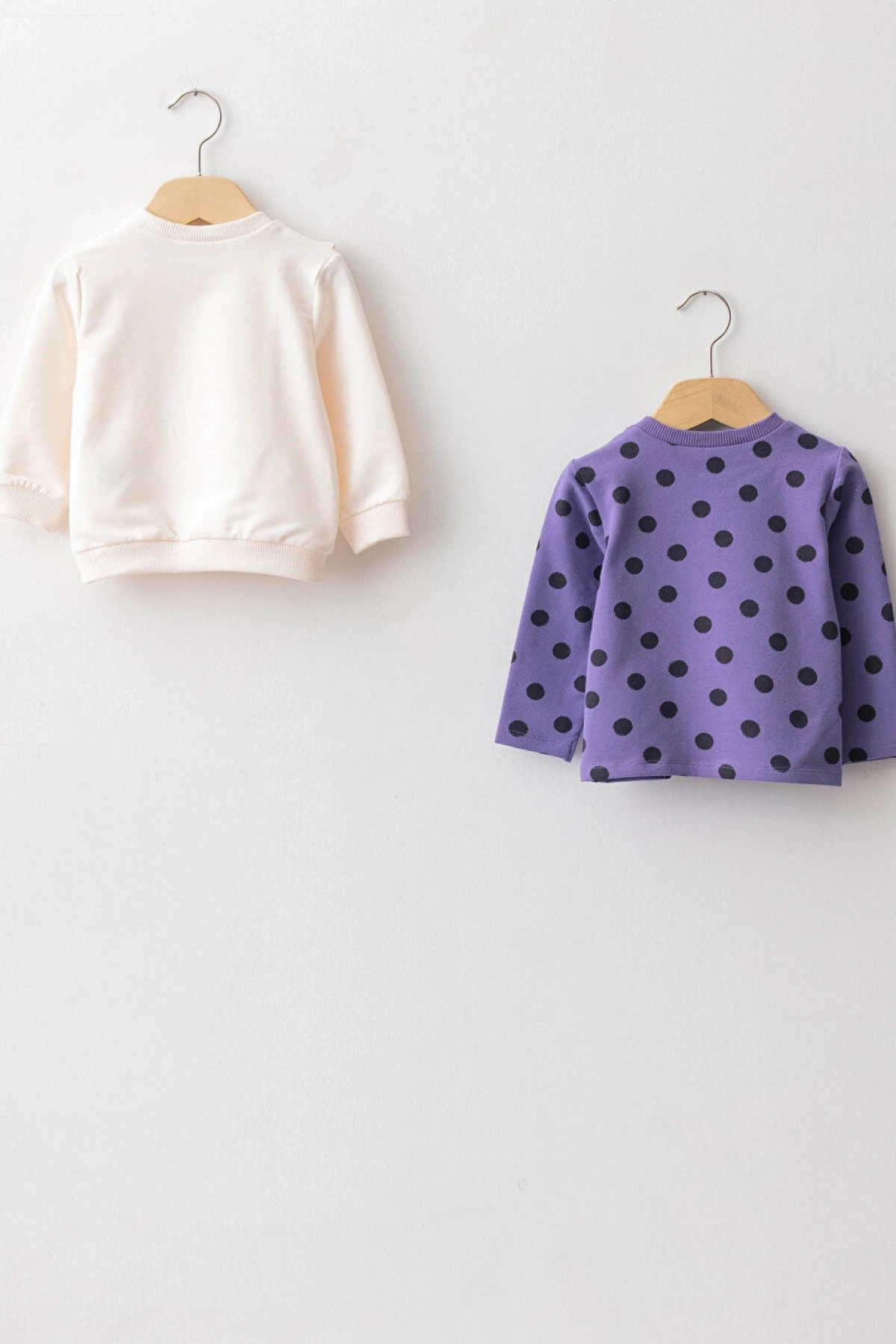 LCW baby Ekru Bisiklet Yaka Uzun Kollu Pamuklu Kız Bebek Sweatshirt 2li