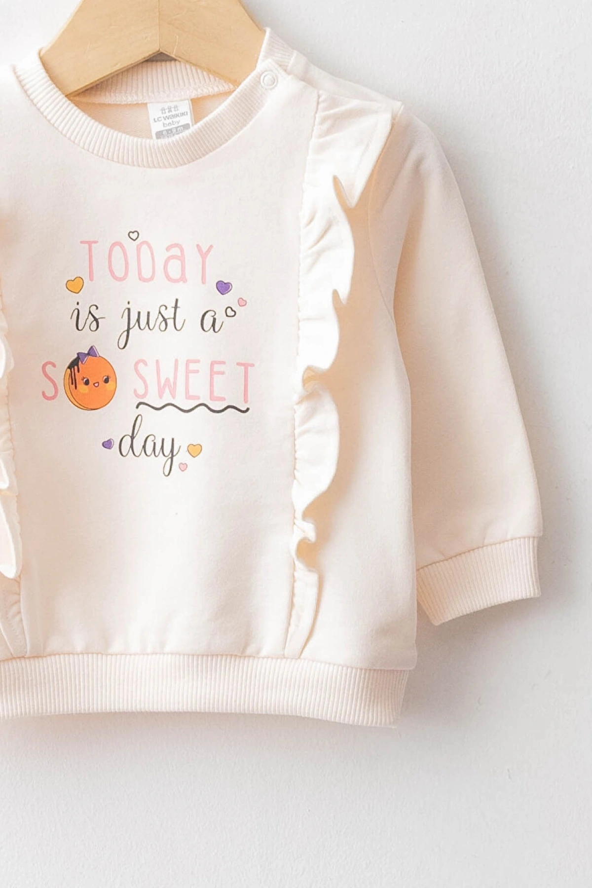 LCW baby Ekru Bisiklet Yaka Uzun Kollu Pamuklu Kız Bebek Sweatshirt 2li