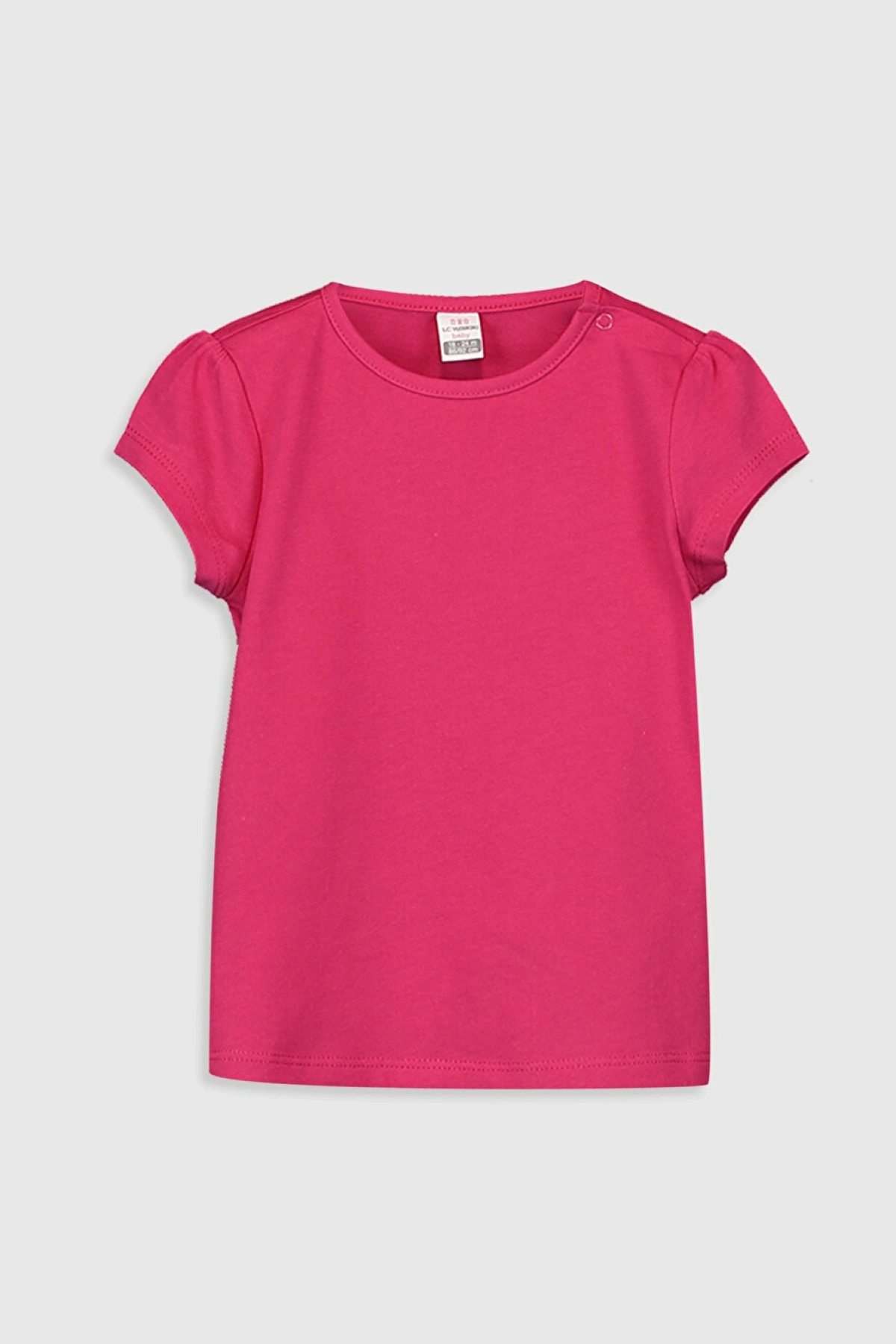 LCW baby Fuşya Bisiklet Yaka Kısa Kol Basic Kız Bebek Tişört 2li