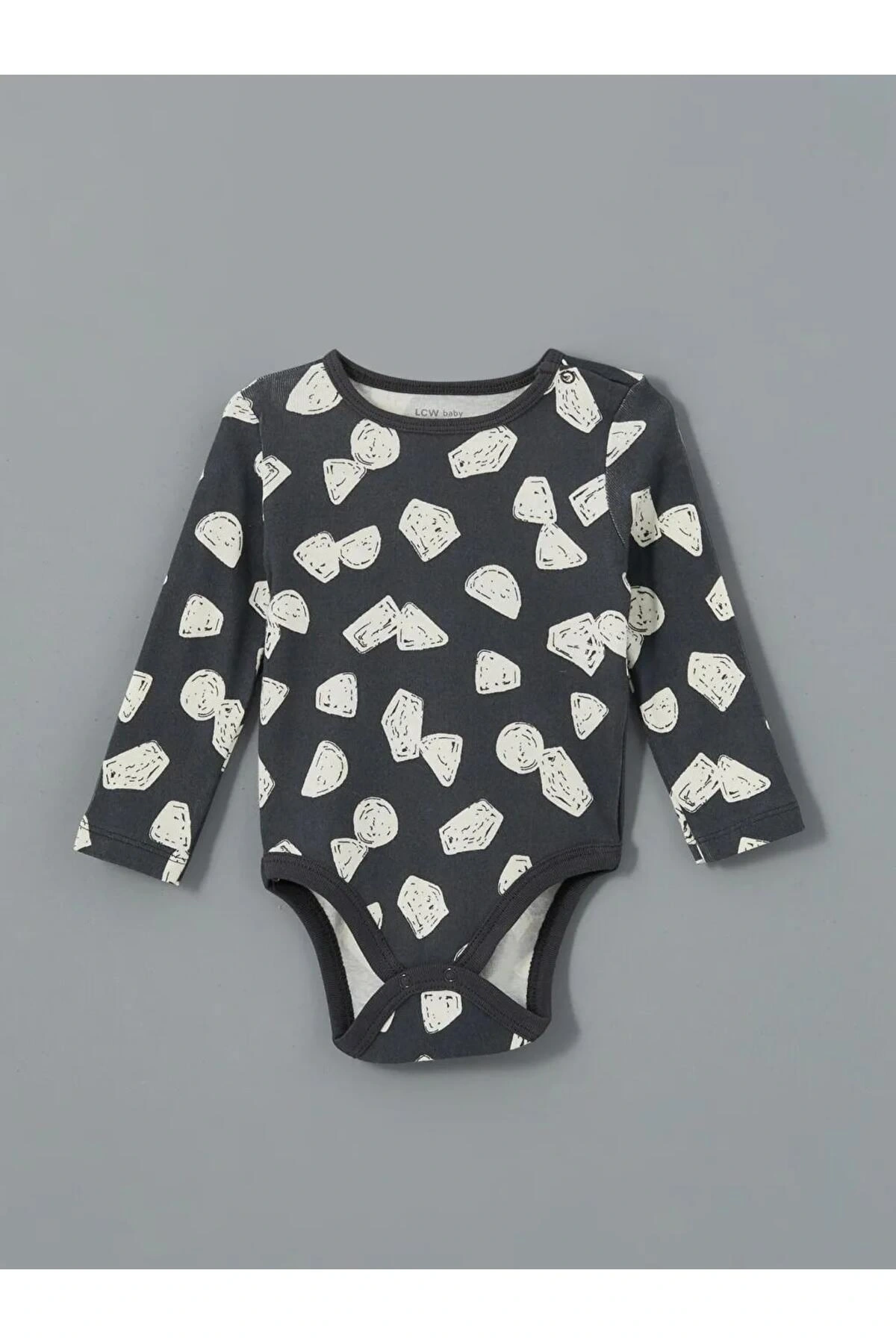 LCW baby Gri Bisiklet Yaka Baskılı Erkek Bebek Çıtçıtlı Body 3lü