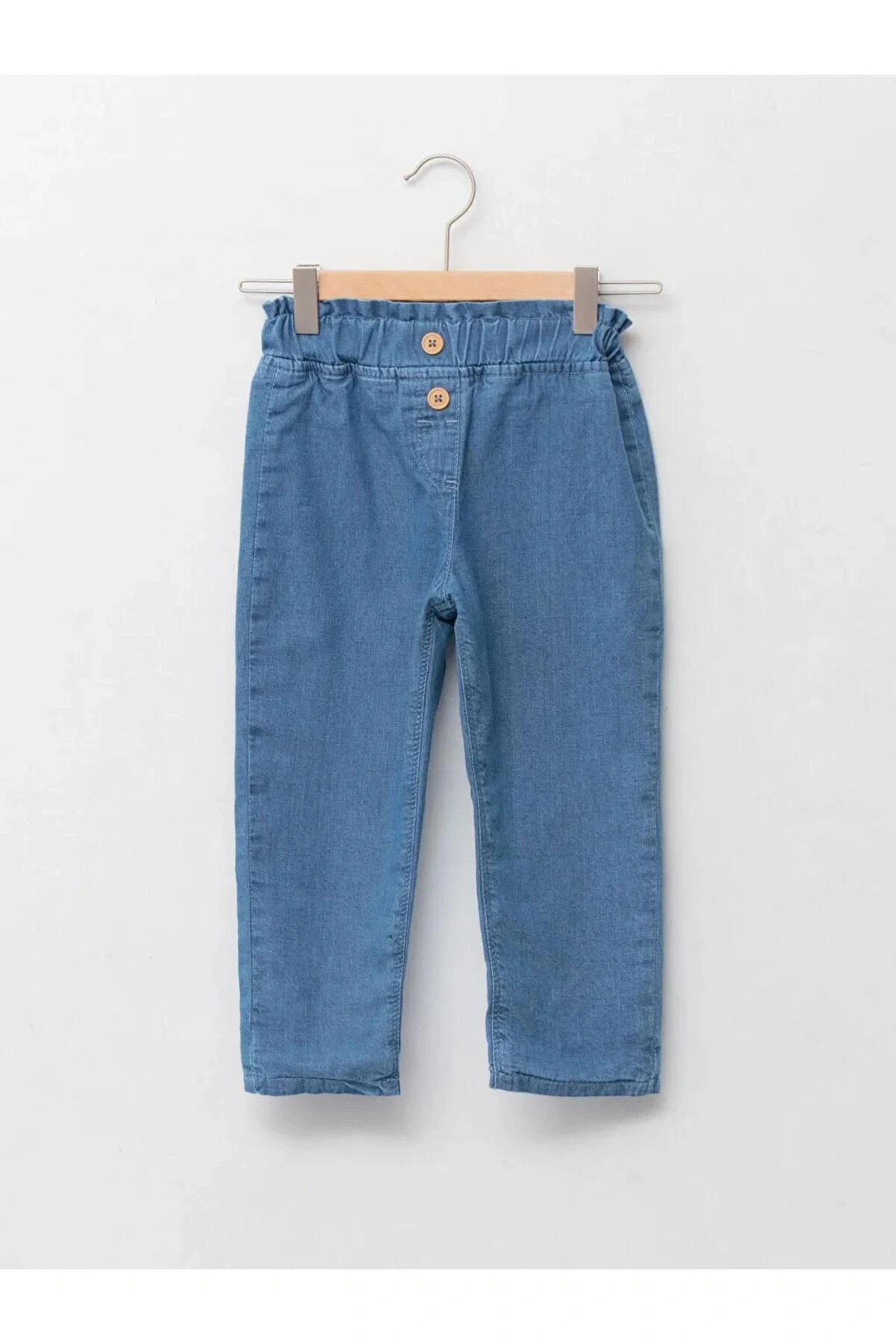 LCW baby İndigo Beli Lastikli Basic Kız Bebek Astarlı Mom Jean Pantolon