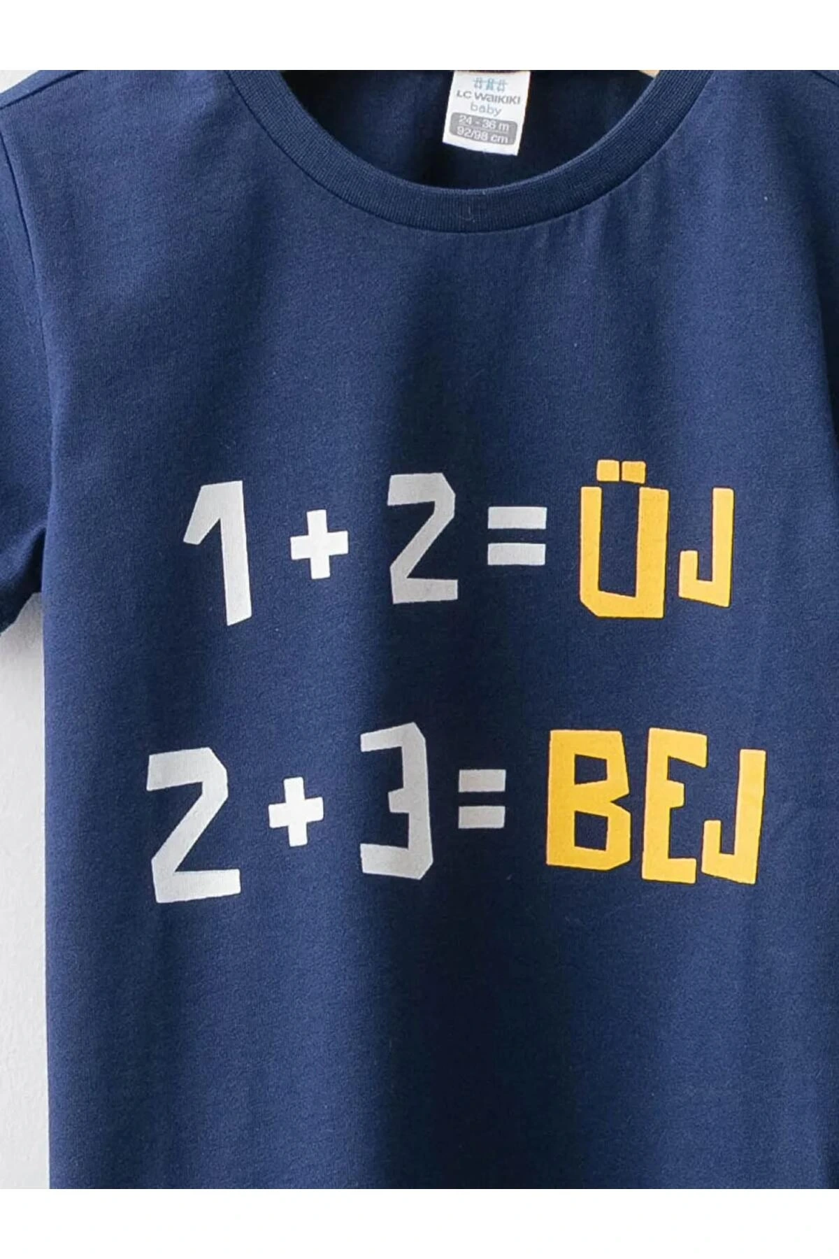 LCW baby Lacivert Bisiklet Yaka Kısa Kollu Baskılı Erkek Bebek Tişört