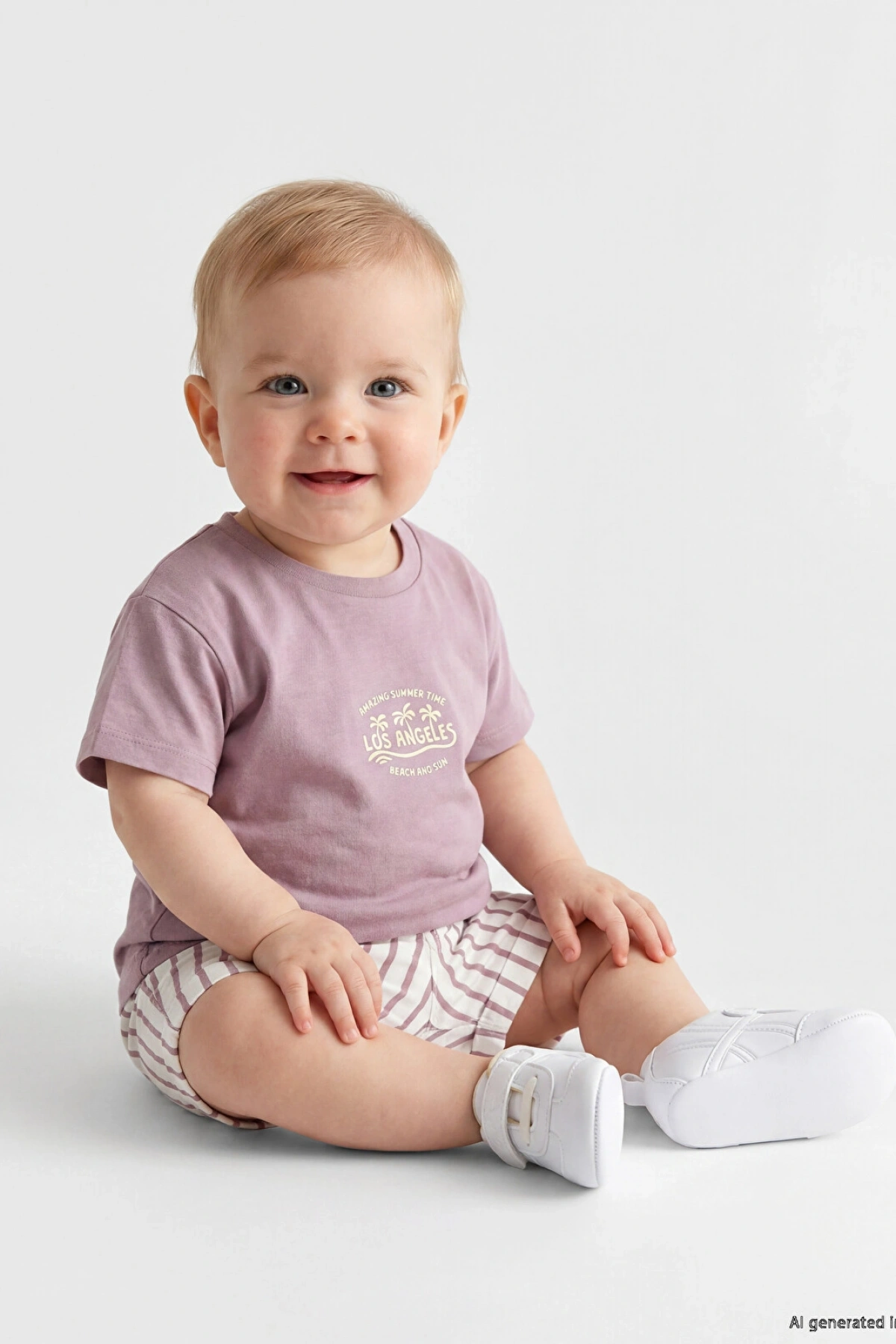 LCW baby Lila Los Angeles Baskılı Erkek Bebek Şortlu Takım