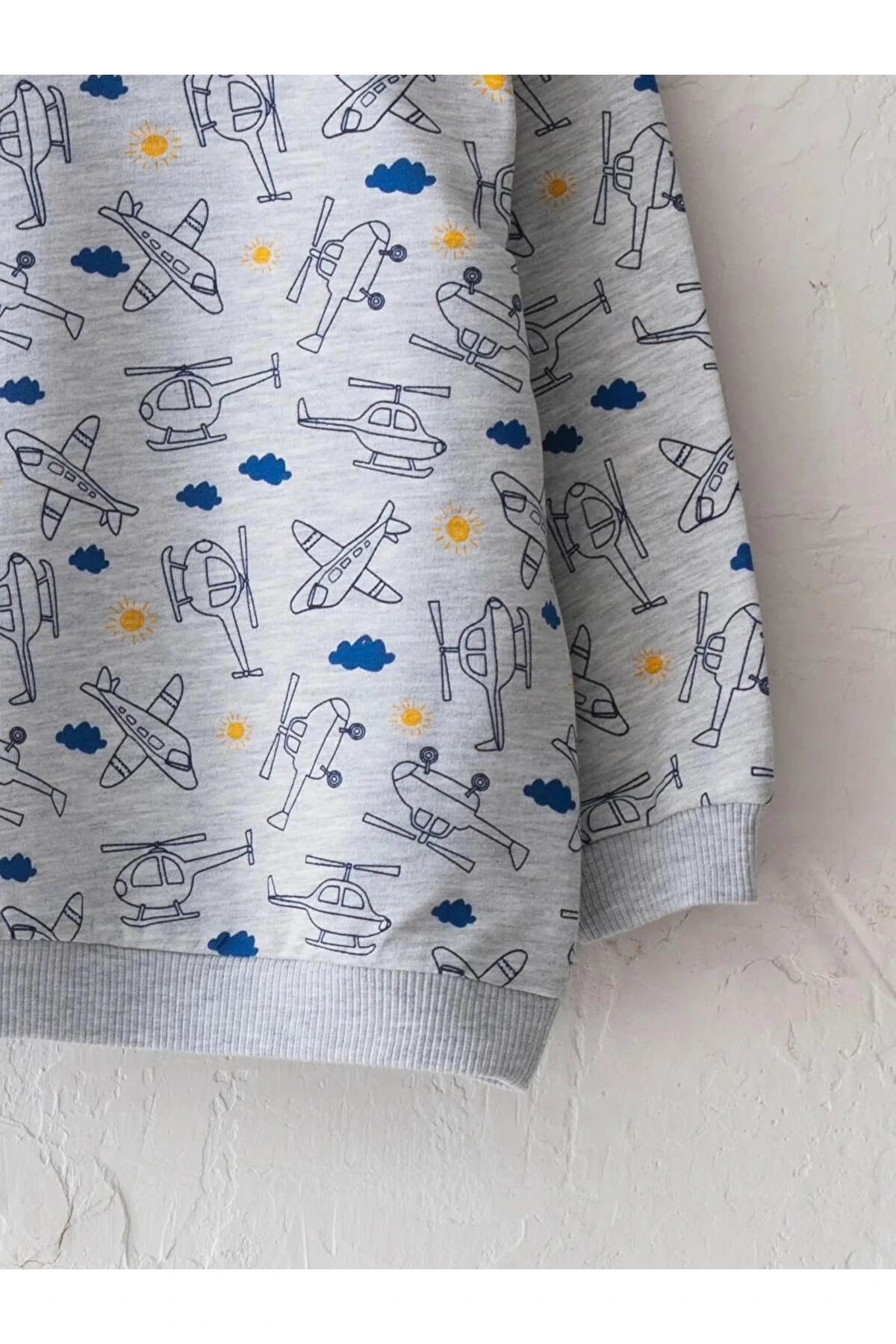 LCW baby Mavi Bisiklet Yaka Uzun Kol Baskılı Erkek Bebek Sweatshirt 2li